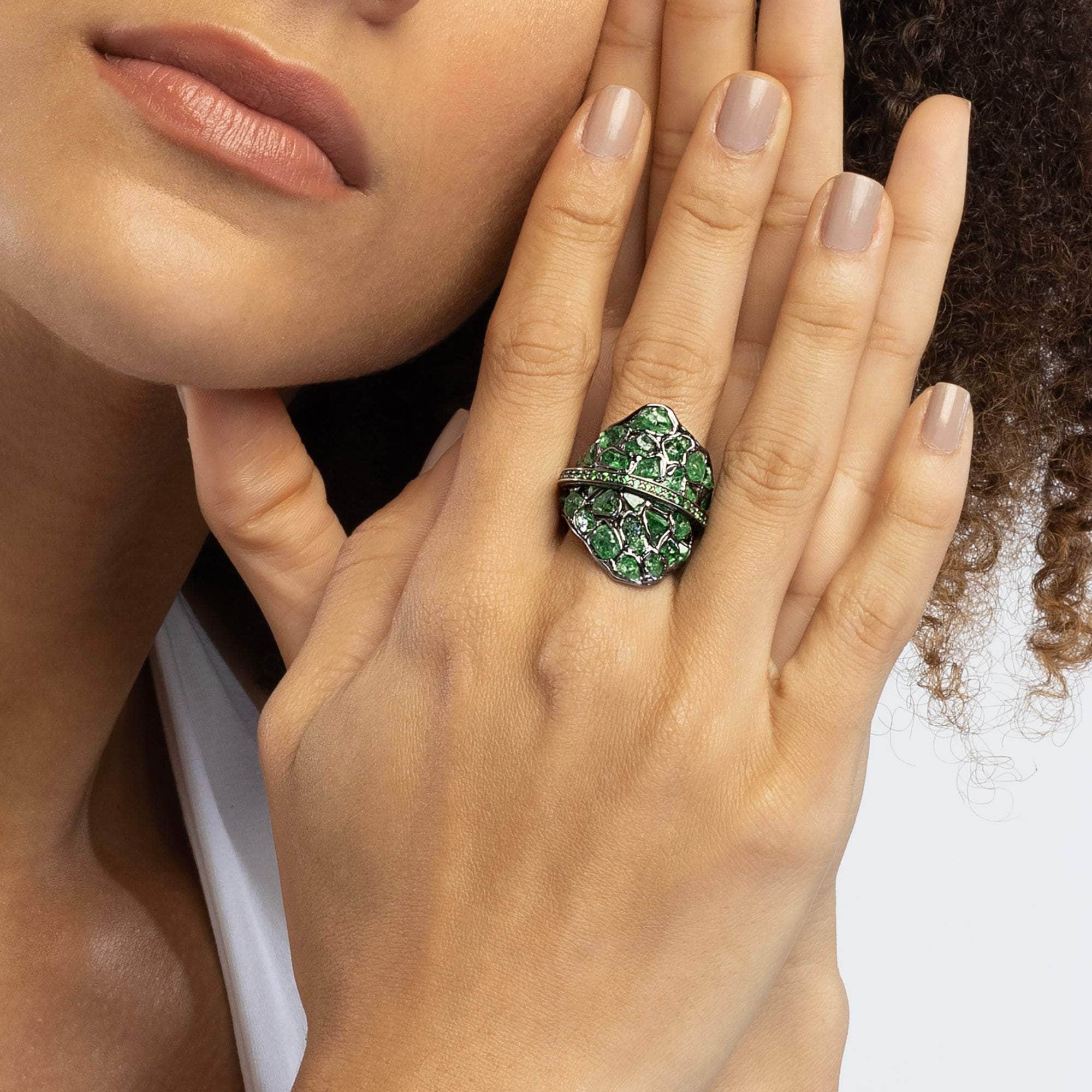 Tigg Rough Tsavorite and Chrome Diopside Ring
