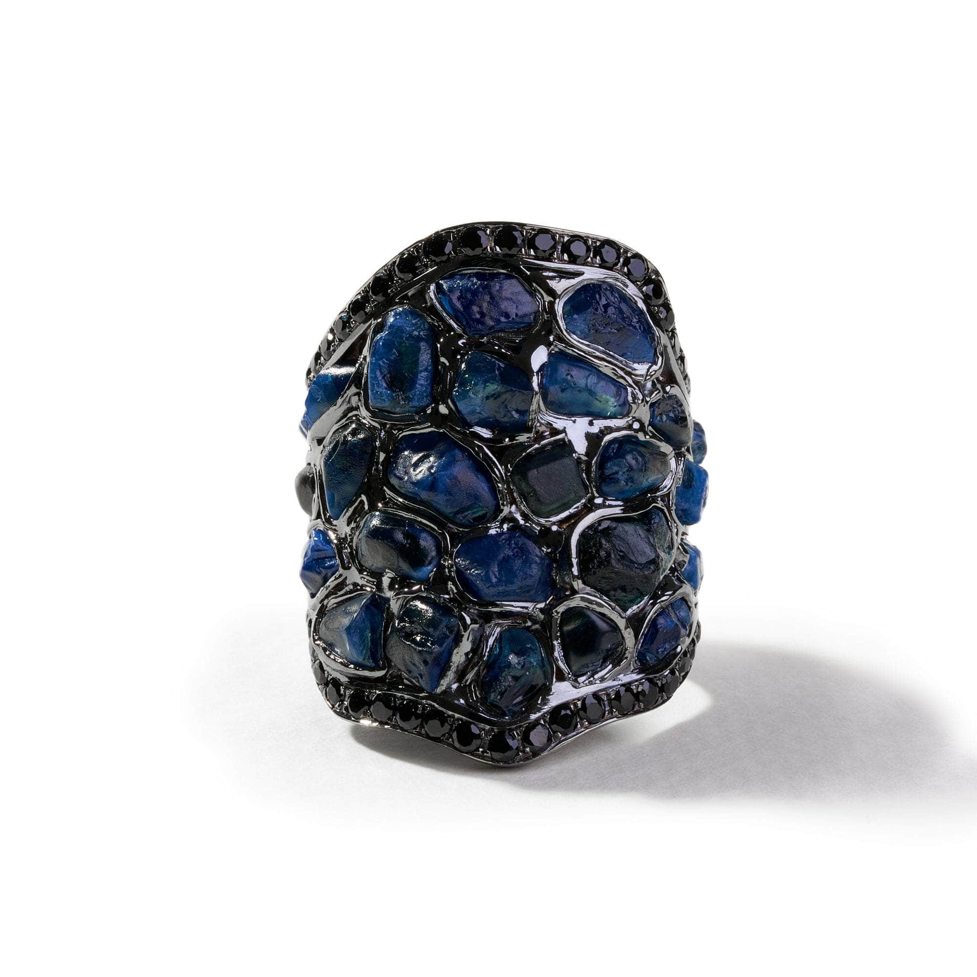 Fabius Rough Blue Sapphire and Black Spinel Ring GERMAN KABIRSKI