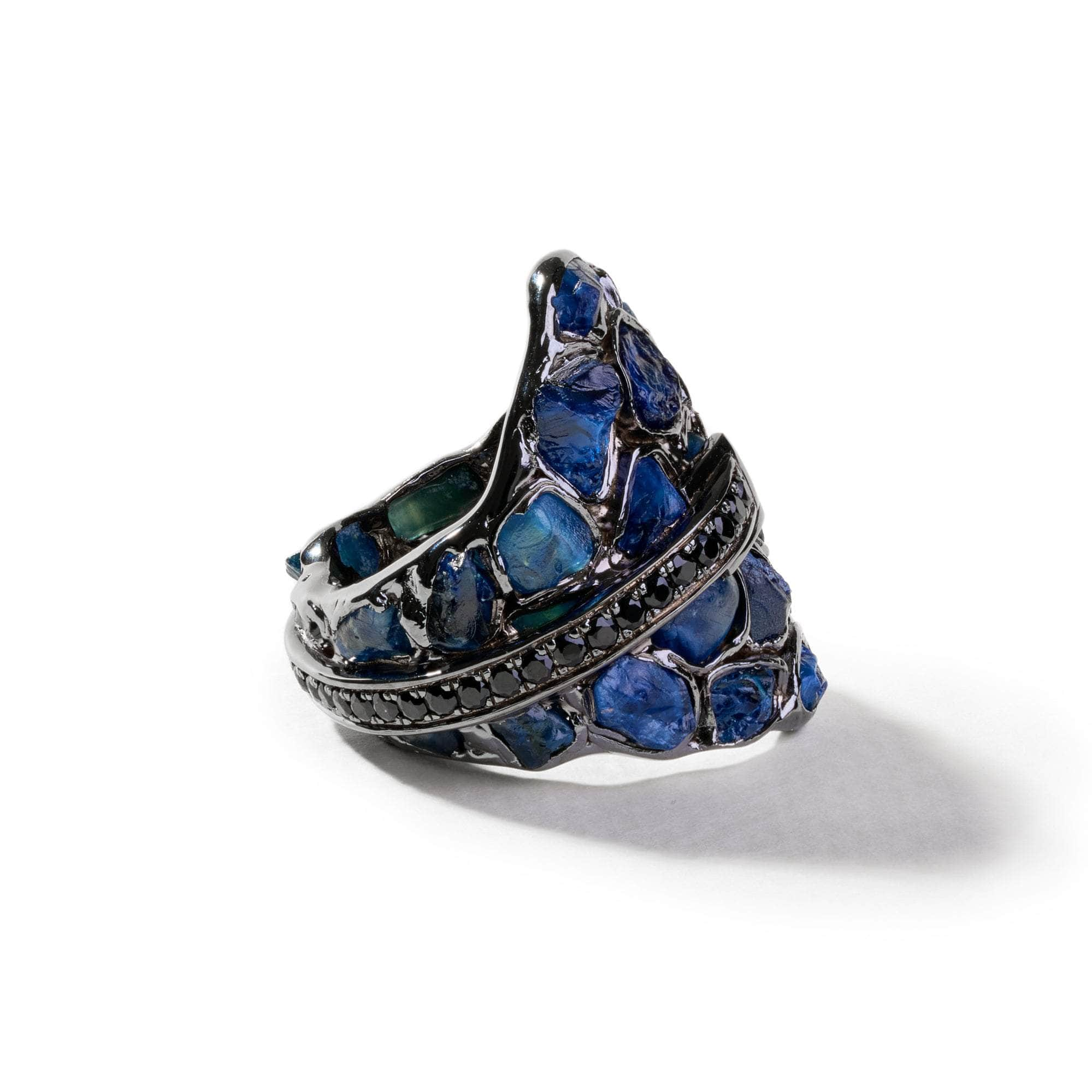 Varro Rough Blue Sapphire and Black Spinel Ring GERMAN KABIRSKI