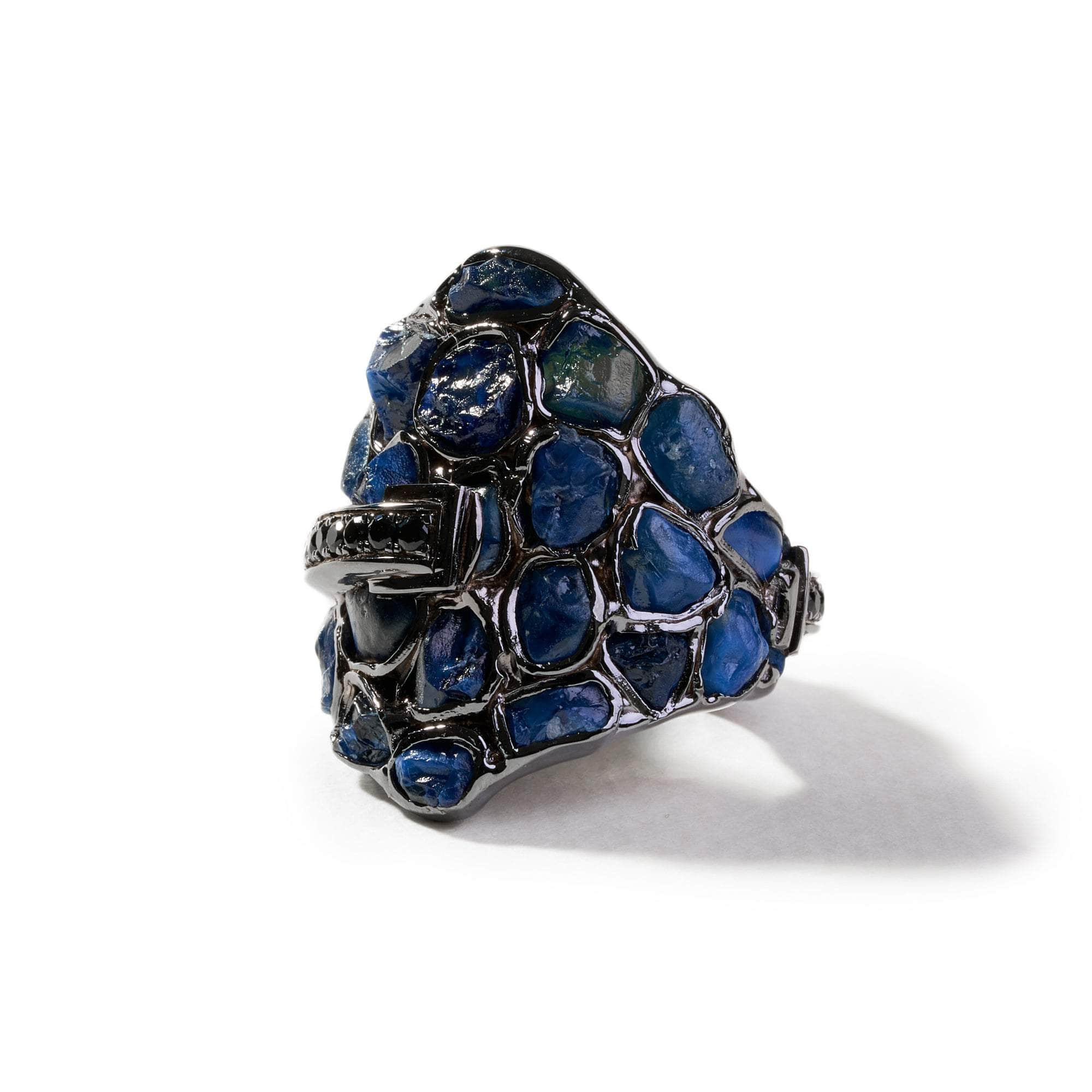 Varro Rough Blue Sapphire and Black Spinel Ring GERMAN KABIRSKI