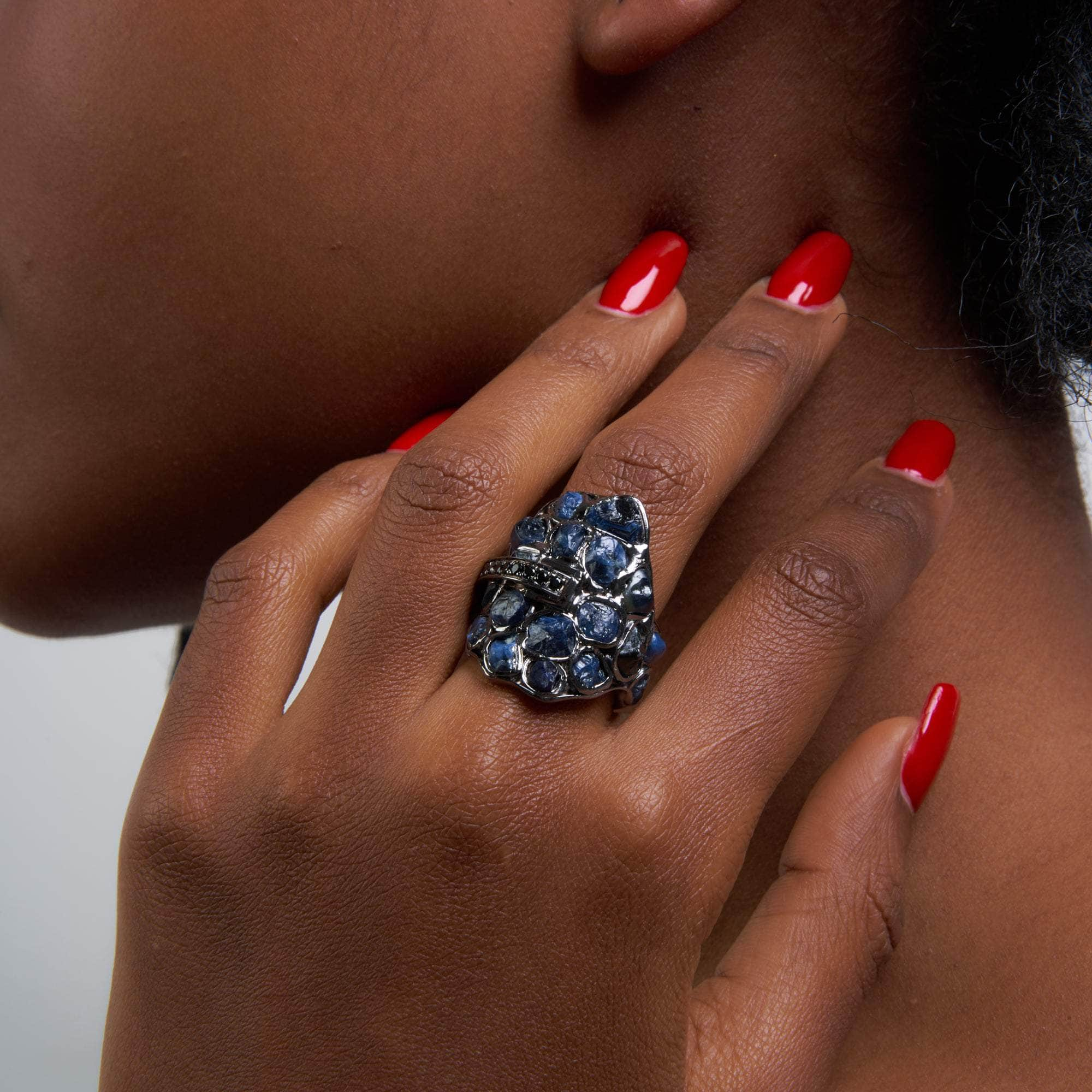 Varro Rough Blue Sapphire and Black Spinel Ring GERMAN KABIRSKI