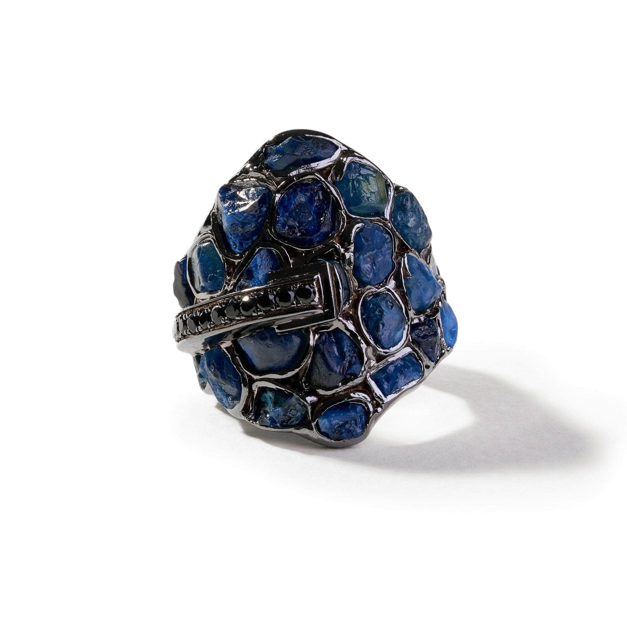 Varro Rough Blue Sapphire and Black Spinel Ring GERMAN KABIRSKI