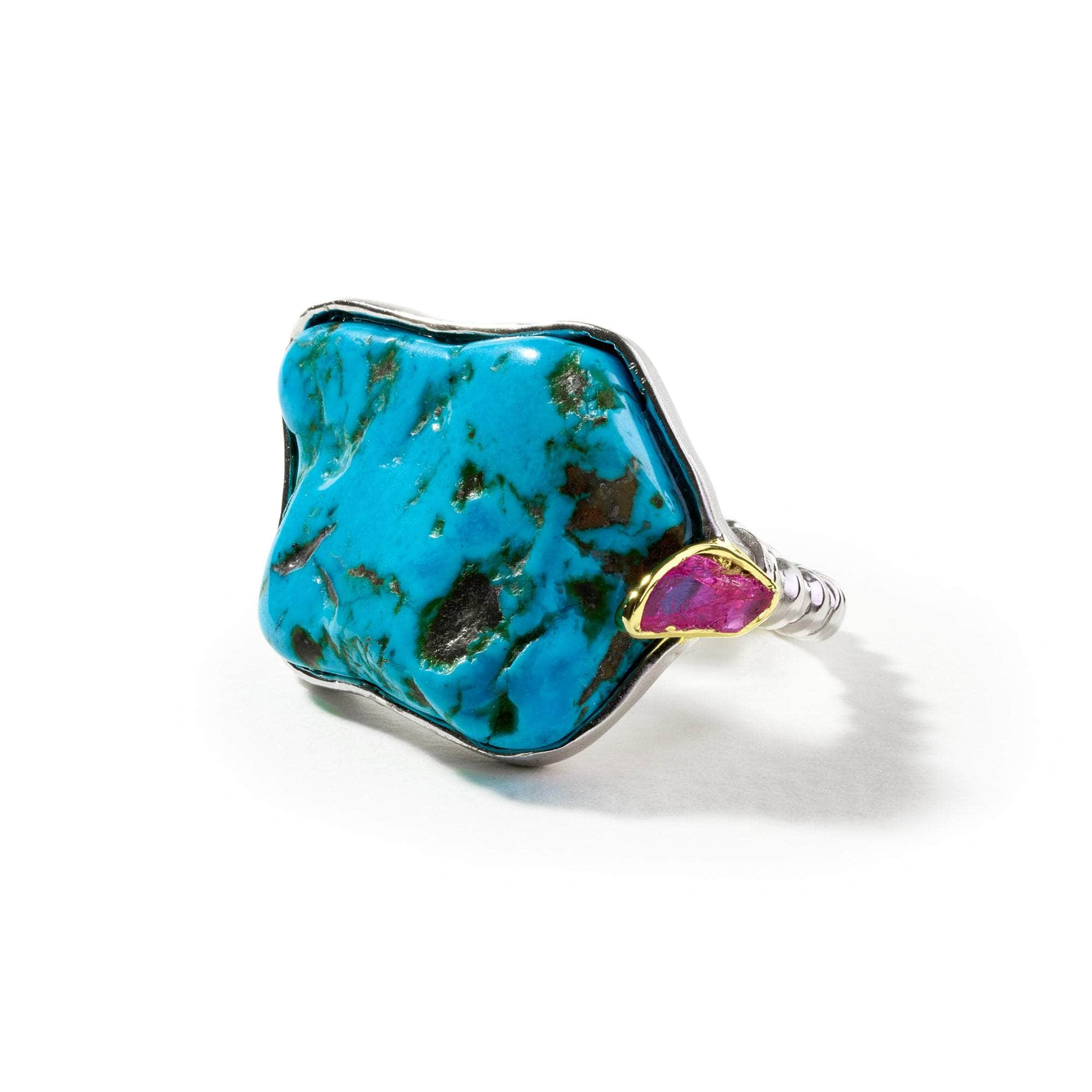 Kon Rough Turquoise and Rough Ruby Ring GERMAN KABIRSKI