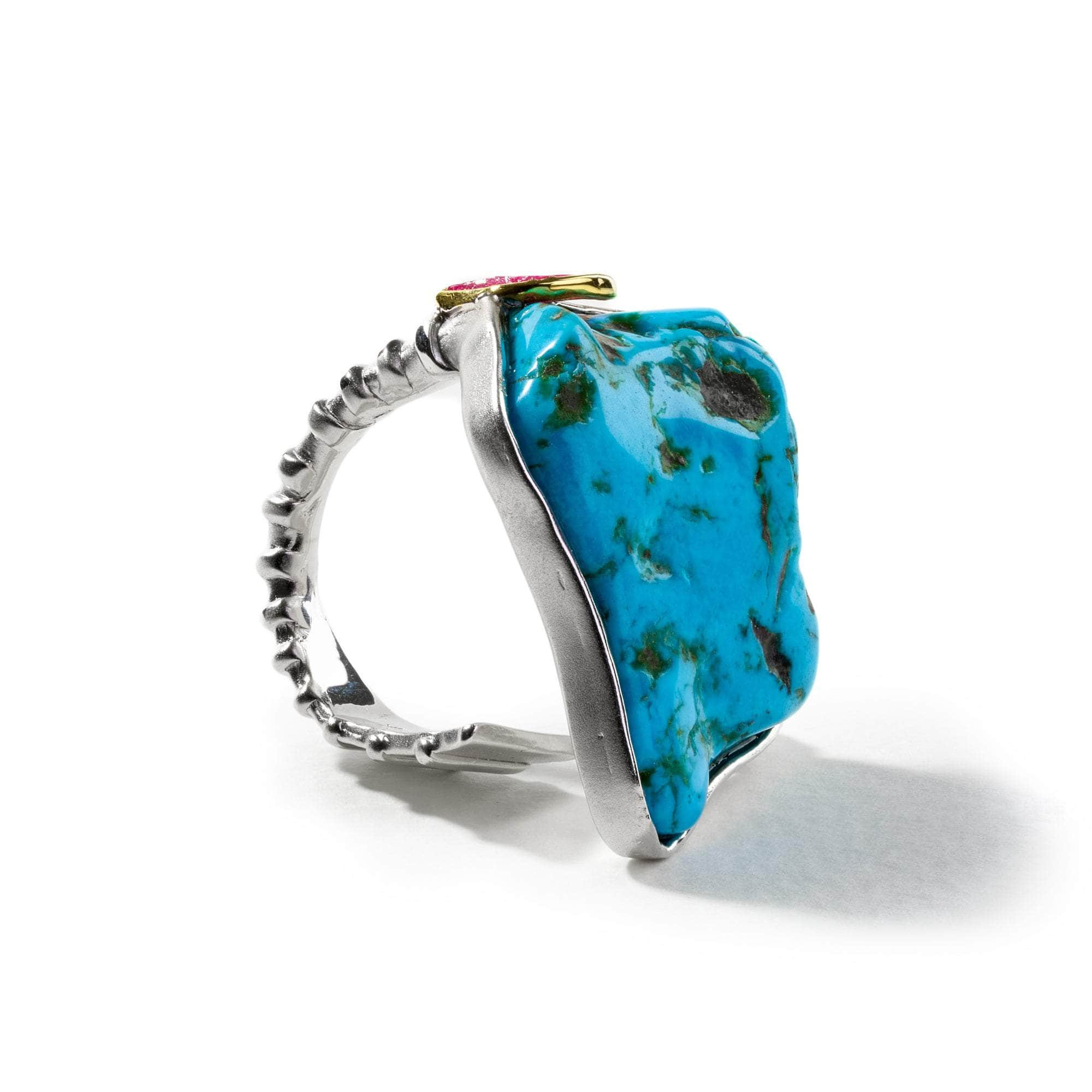 Kon Rough Turquoise and Rough Ruby Ring GERMAN KABIRSKI