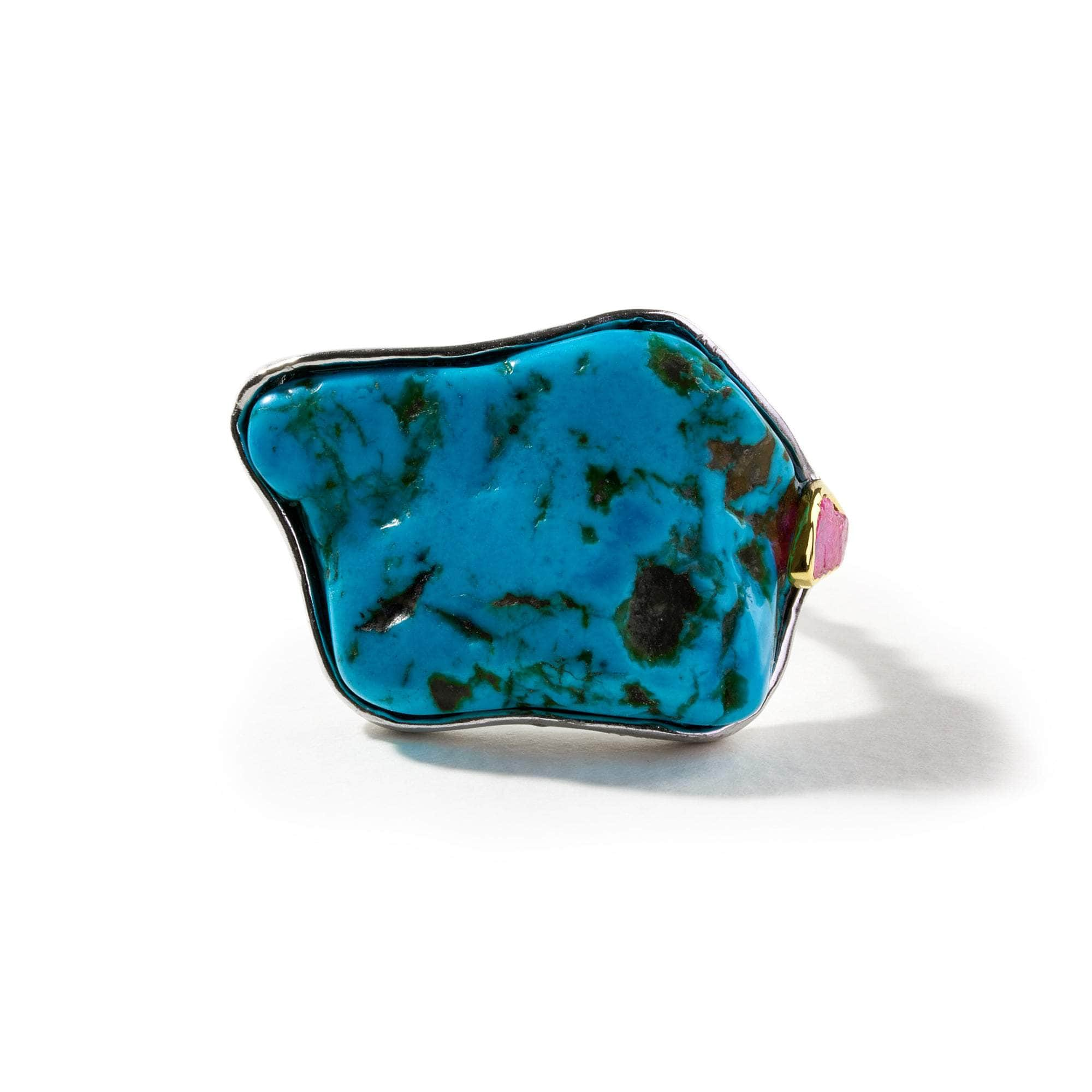 Kon Rough Turquoise and Rough Ruby Ring GERMAN KABIRSKI