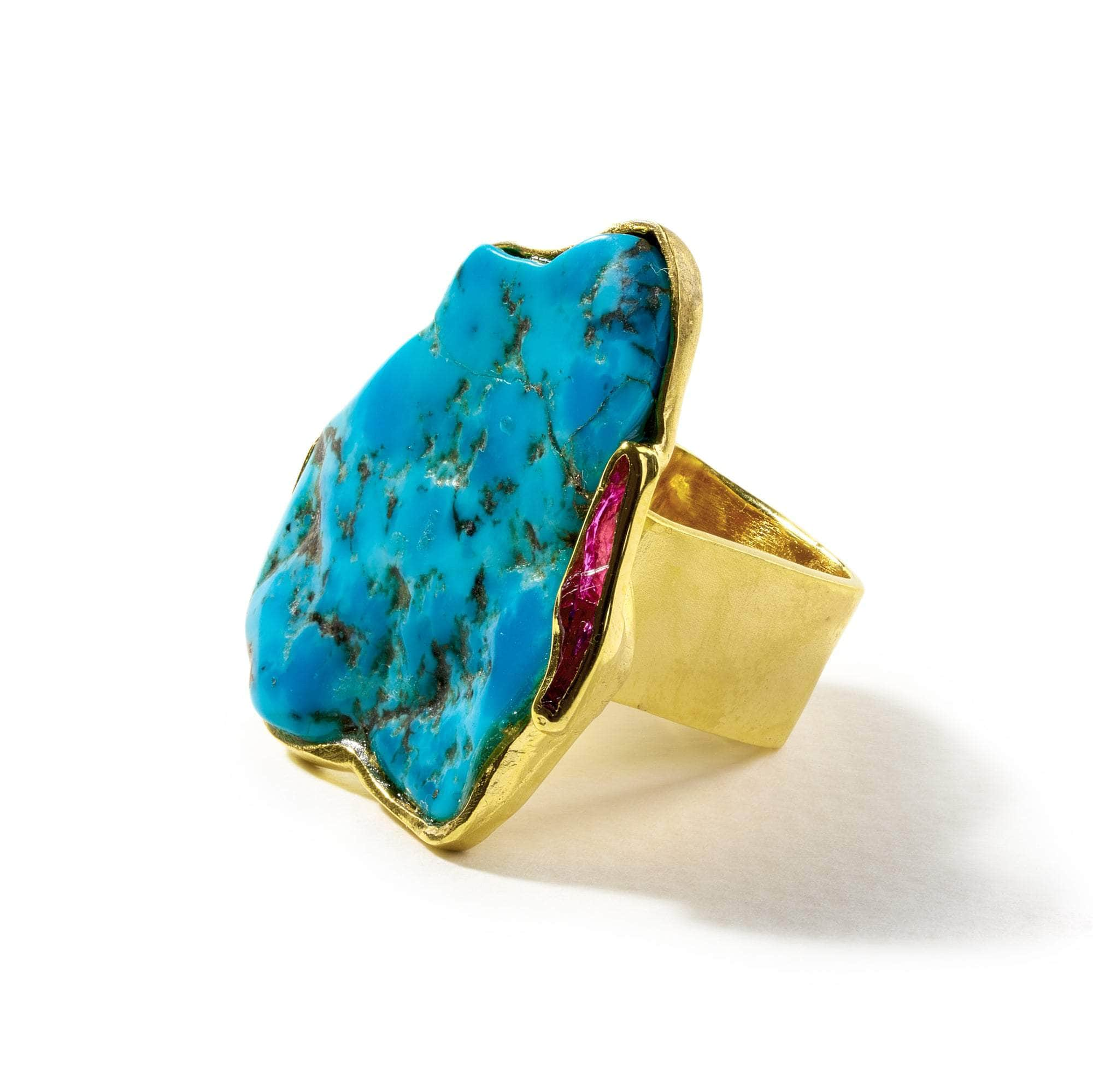 Watoo Rough Turquoise and Rough Ruby Ring GERMAN KABIRSKI