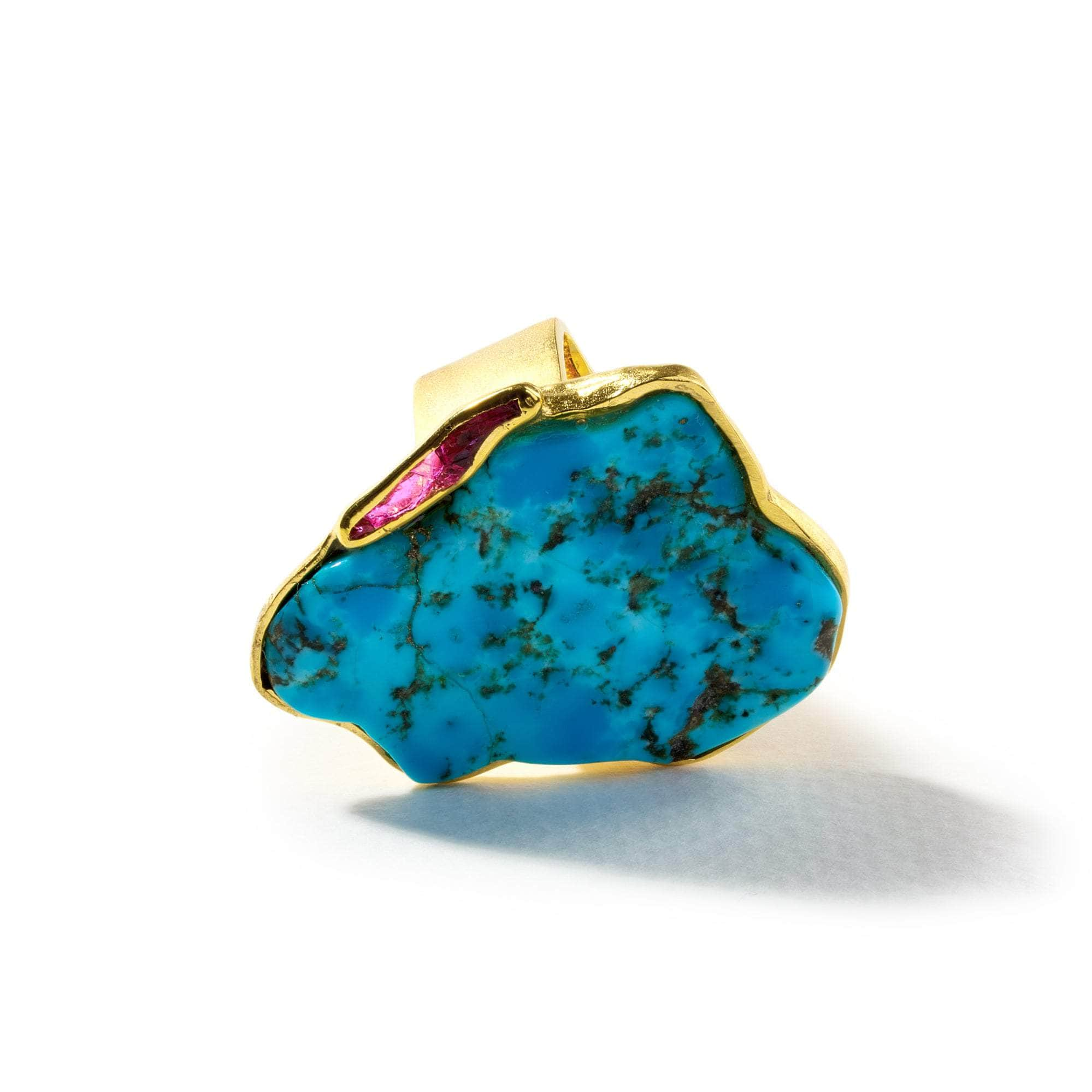 Watoo Rough Turquoise and Rough Ruby Ring GERMAN KABIRSKI