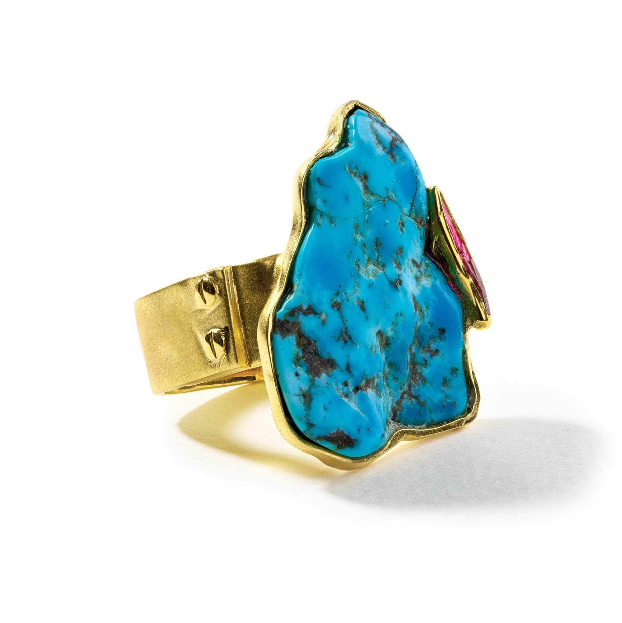 Watoo Rough Turquoise and Rough Ruby Ring GERMAN KABIRSKI