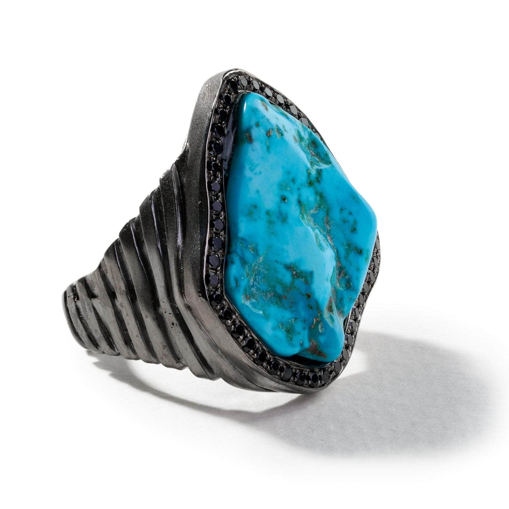 Ruan Rough Turquoise and Black Spinel Ring GERMAN KABIRSKI
