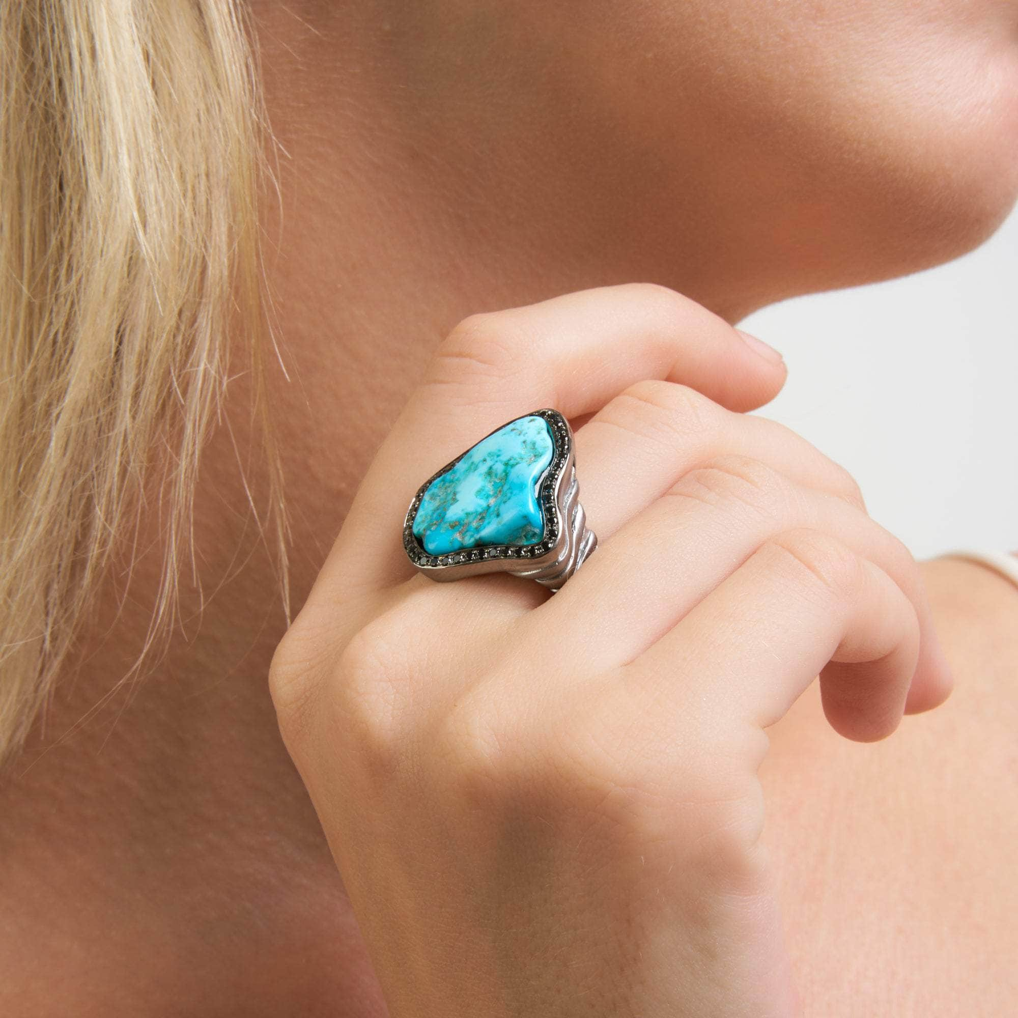 Ruan Rough Turquoise and Black Spinel Ring GERMAN KABIRSKI