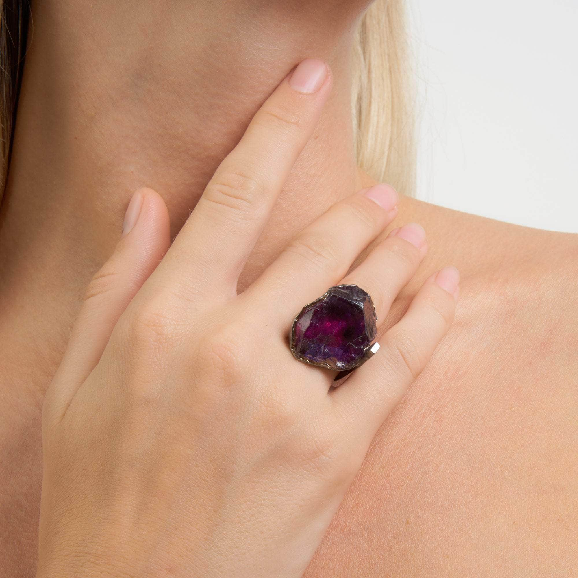 Berez Rough Amethyst and Black Spinel Ring GERMAN KABIRSKI