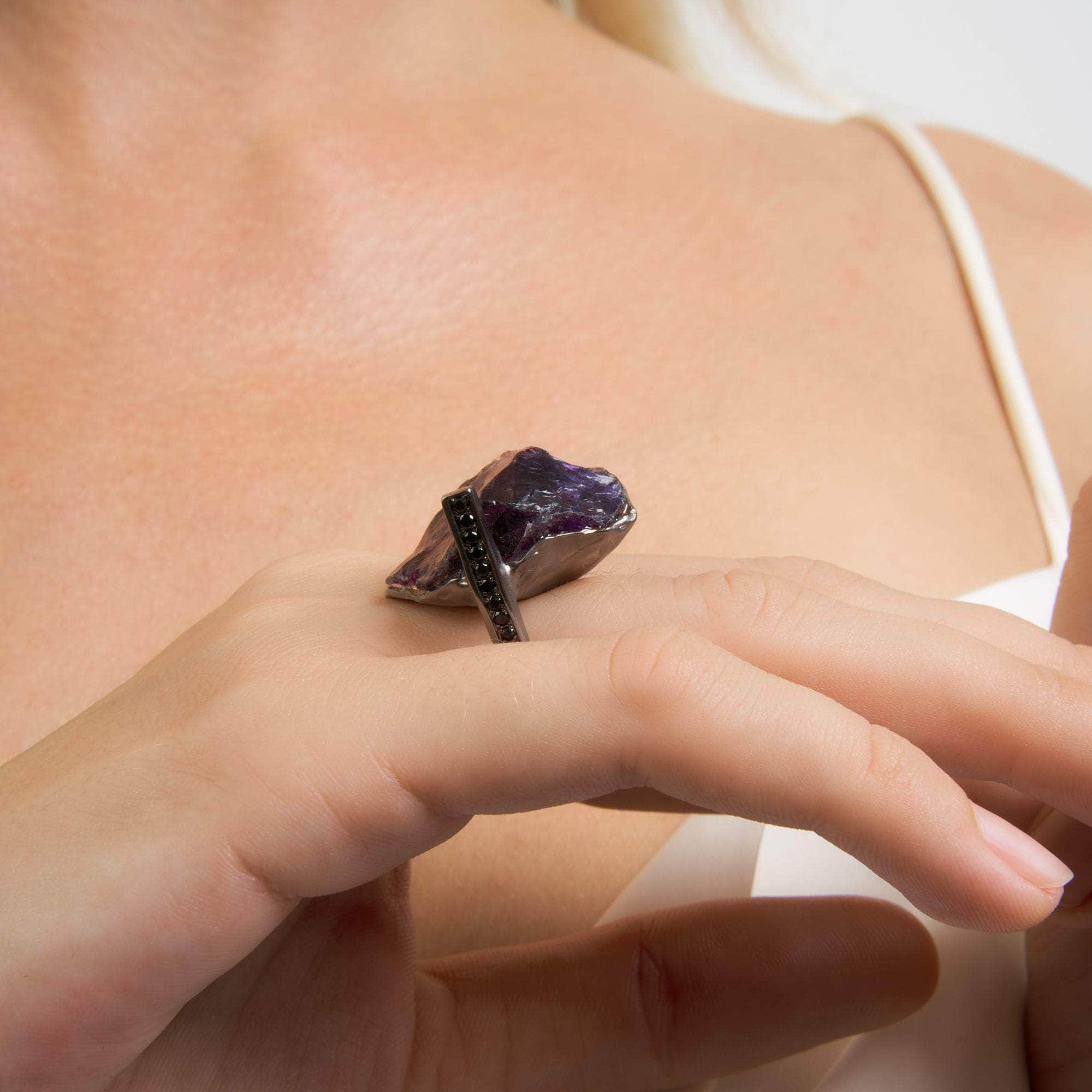 Berez Rough Amethyst and Black Spinel Ring GERMAN KABIRSKI