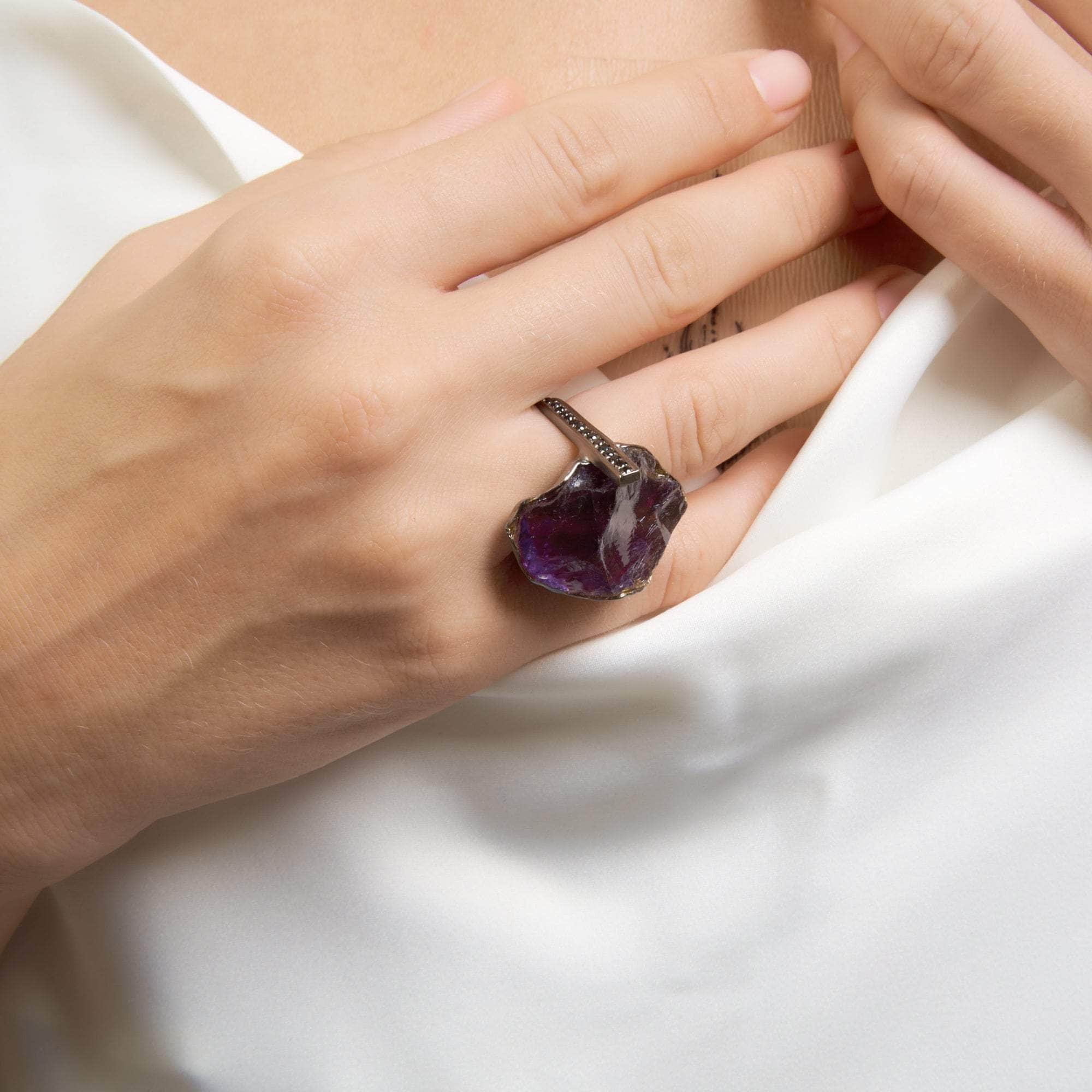 Berez Rough Amethyst and Black Spinel Ring GERMAN KABIRSKI