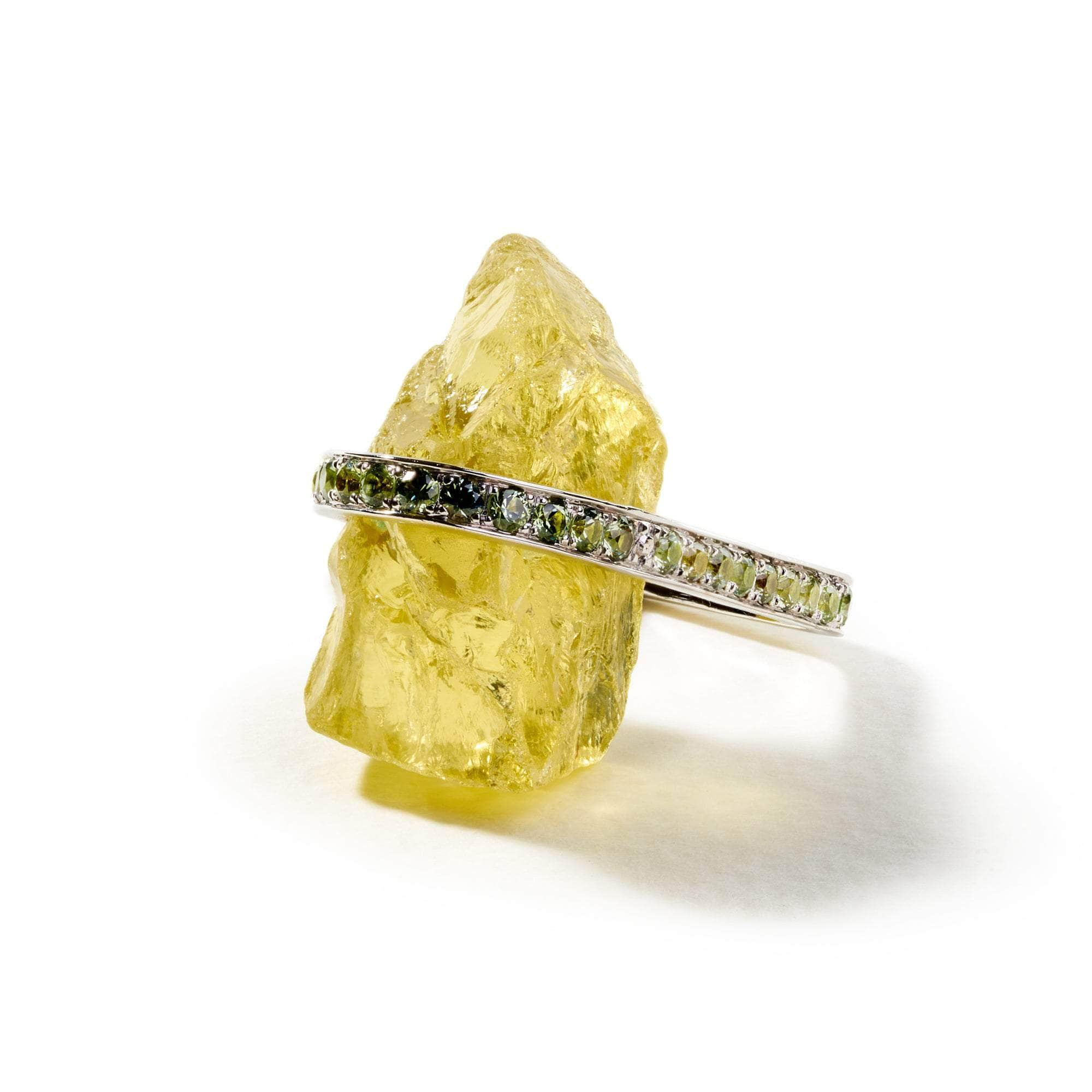 Lostan Rough Lemon Quartz and Green Sapphire Ring GERMAN KABIRSKI