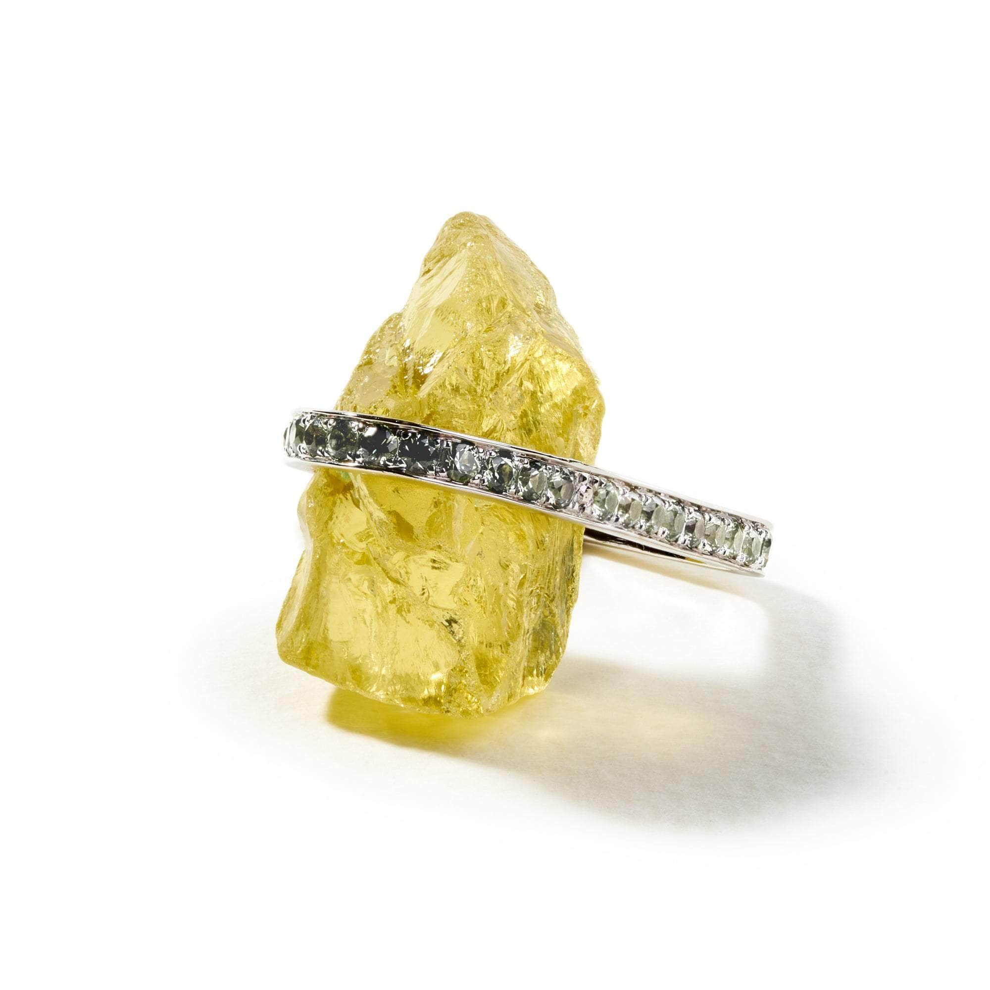 Lostan Rough Lemon Quartz and Green Sapphire Ring GERMAN KABIRSKI