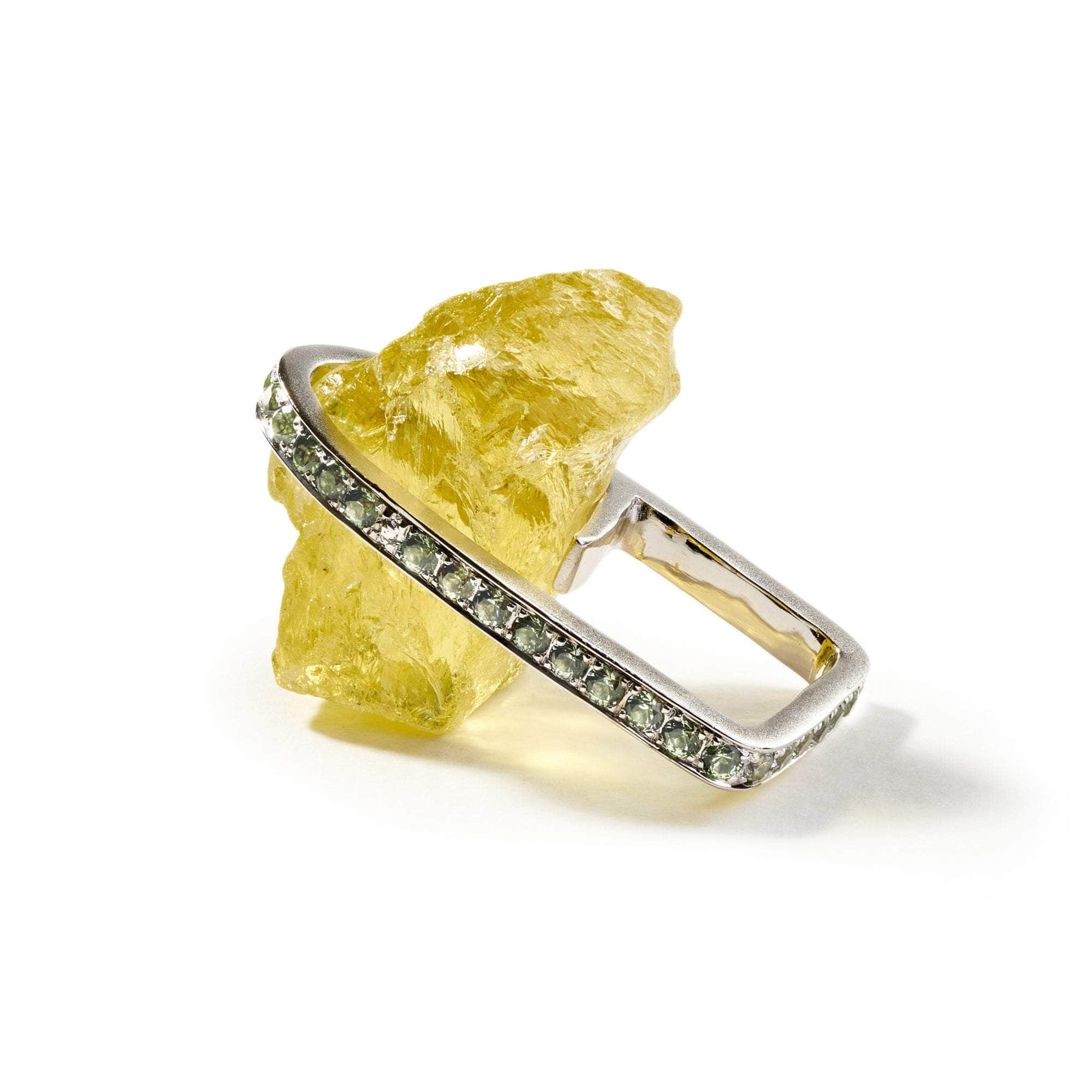 Lostan Rough Lemon Quartz and Green Sapphire Ring GERMAN KABIRSKI