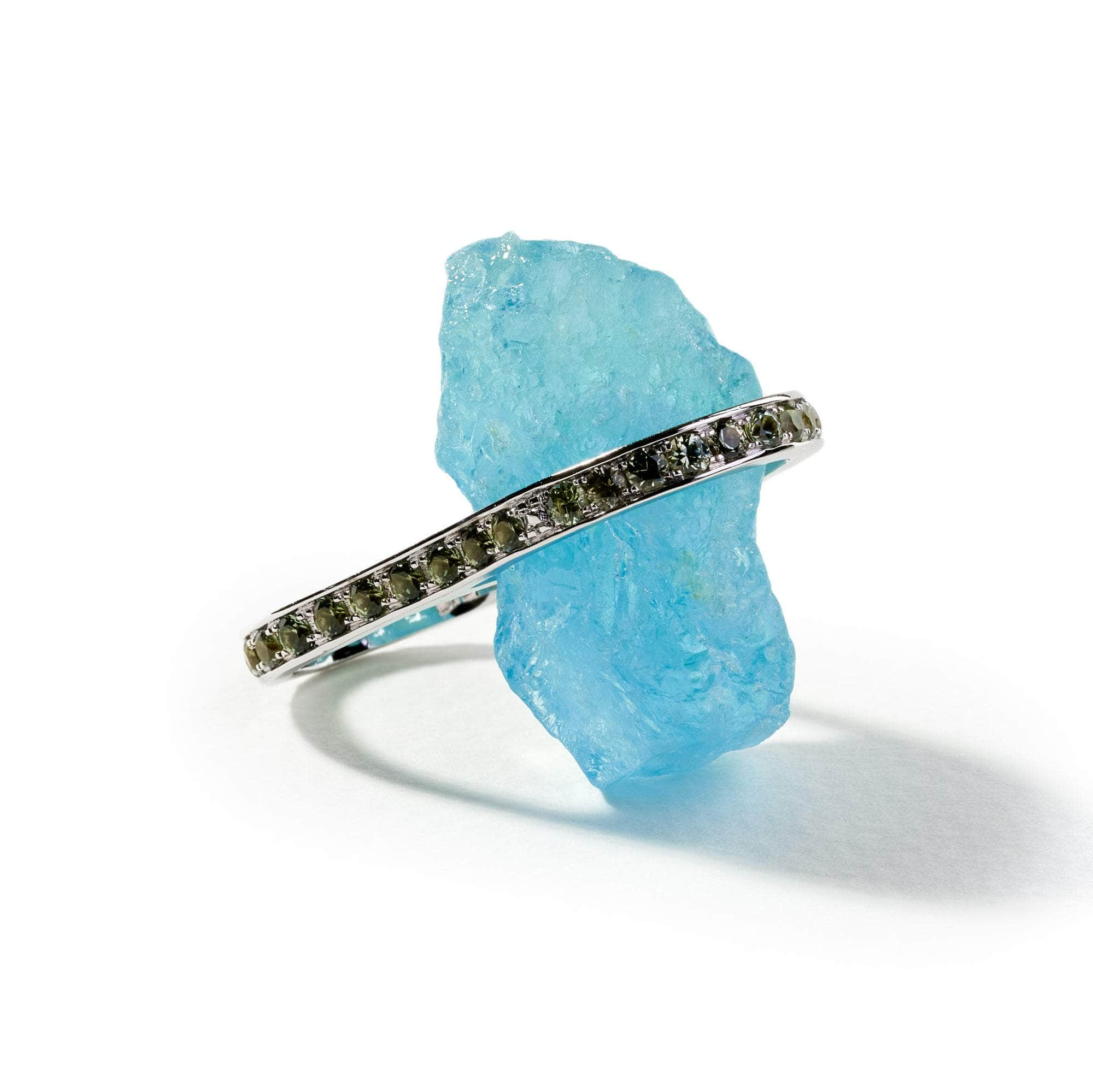 Dyloon Rough Aquamarine and Green Sapphire Ring GERMAN KABIRSKI