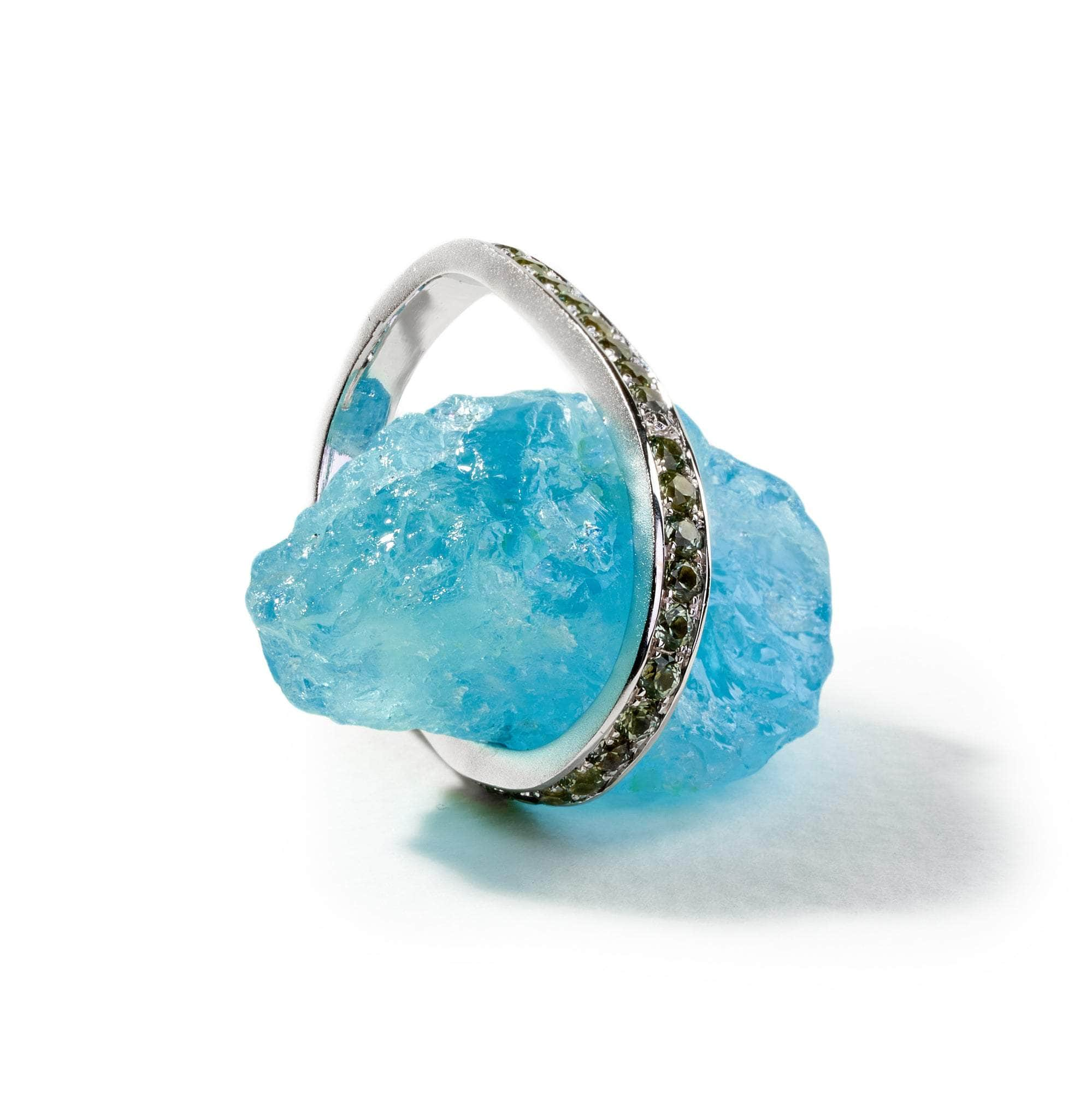 Dyloon Rough Aquamarine and Green Sapphire Ring GERMAN KABIRSKI