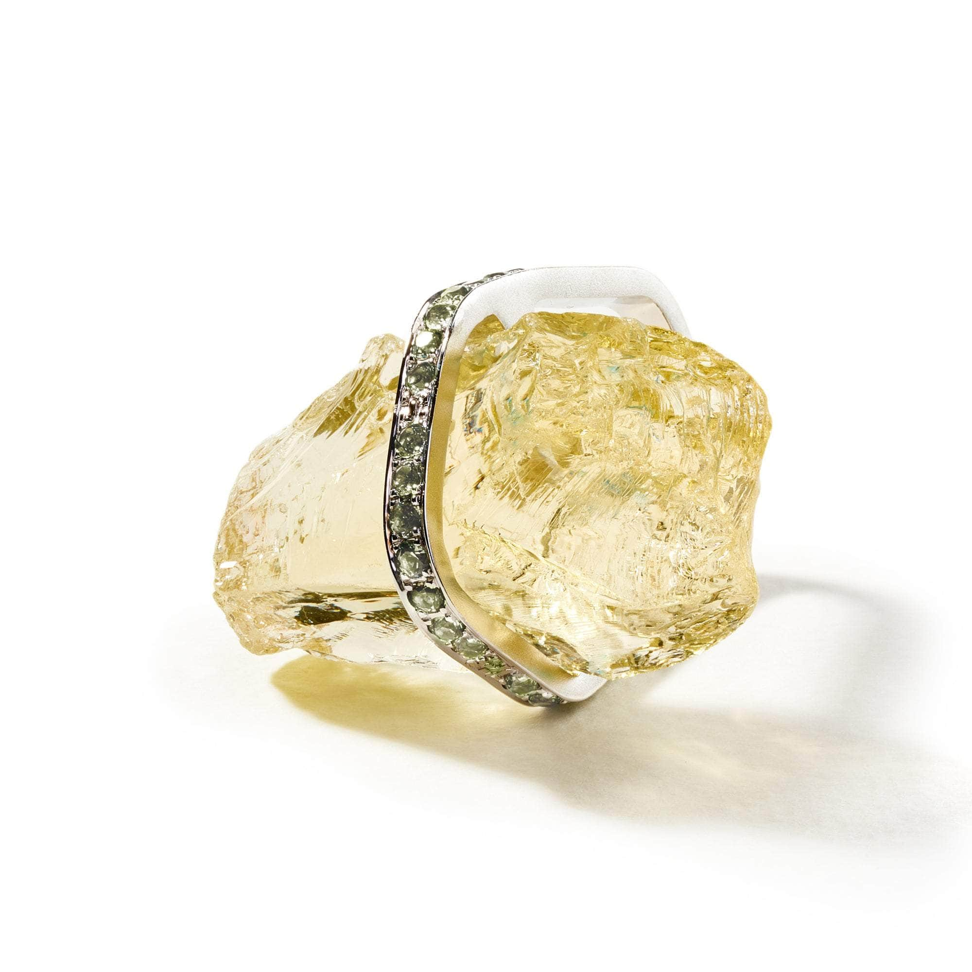 Myan Rough Lemon Quartz and Green Sapphire Ring GERMAN KABIRSKI