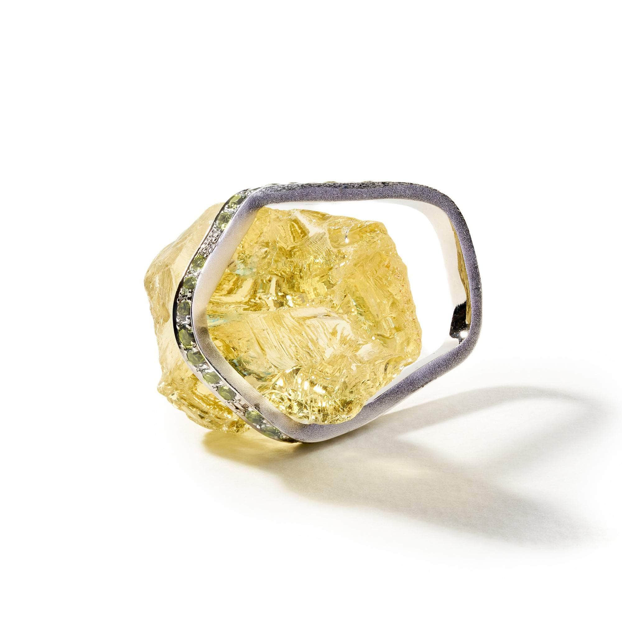 Myan Rough Lemon Quartz and Green Sapphire Ring GERMAN KABIRSKI