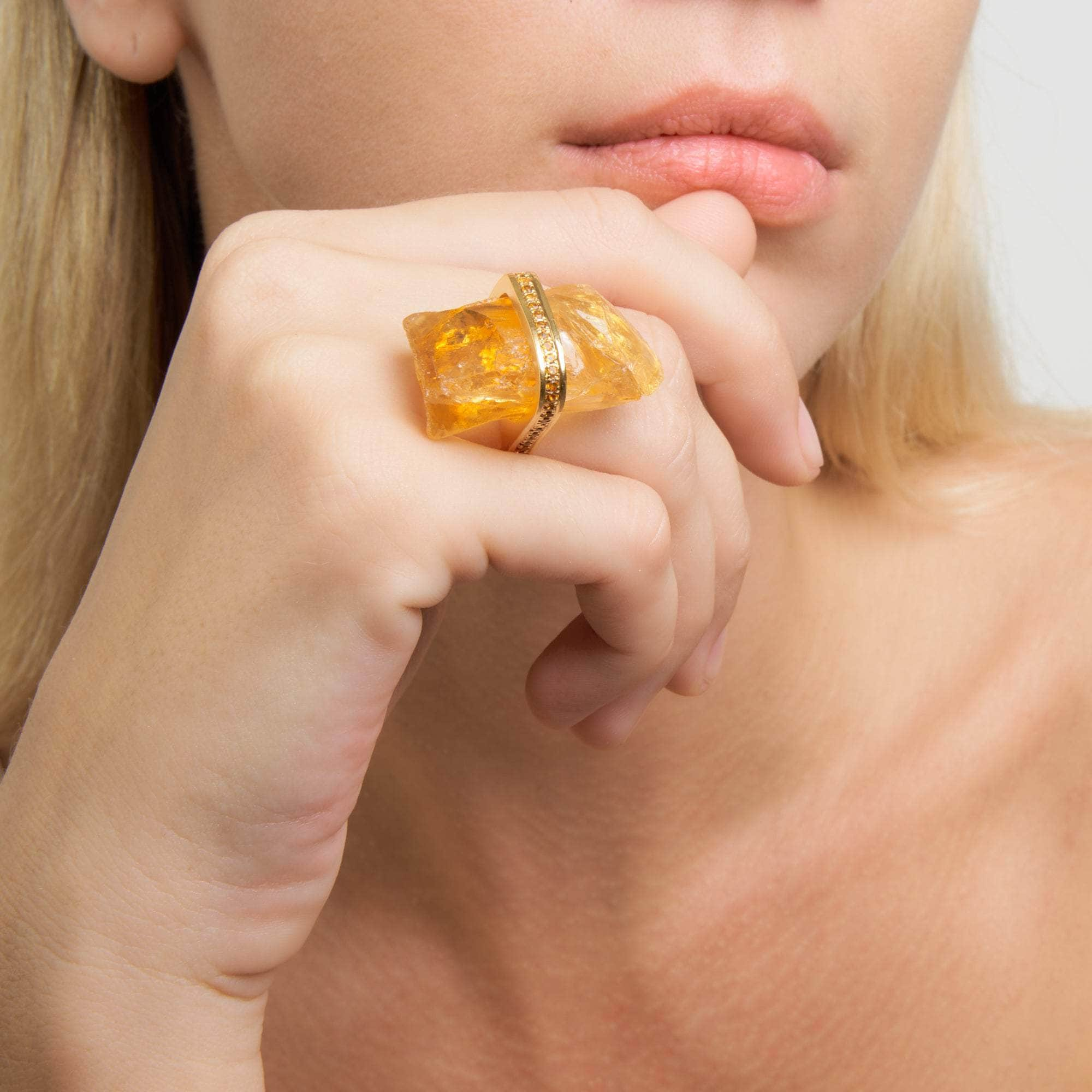 Hedess Rough Citrine and Yellow Sapphire Ring GERMAN KABIRSKI