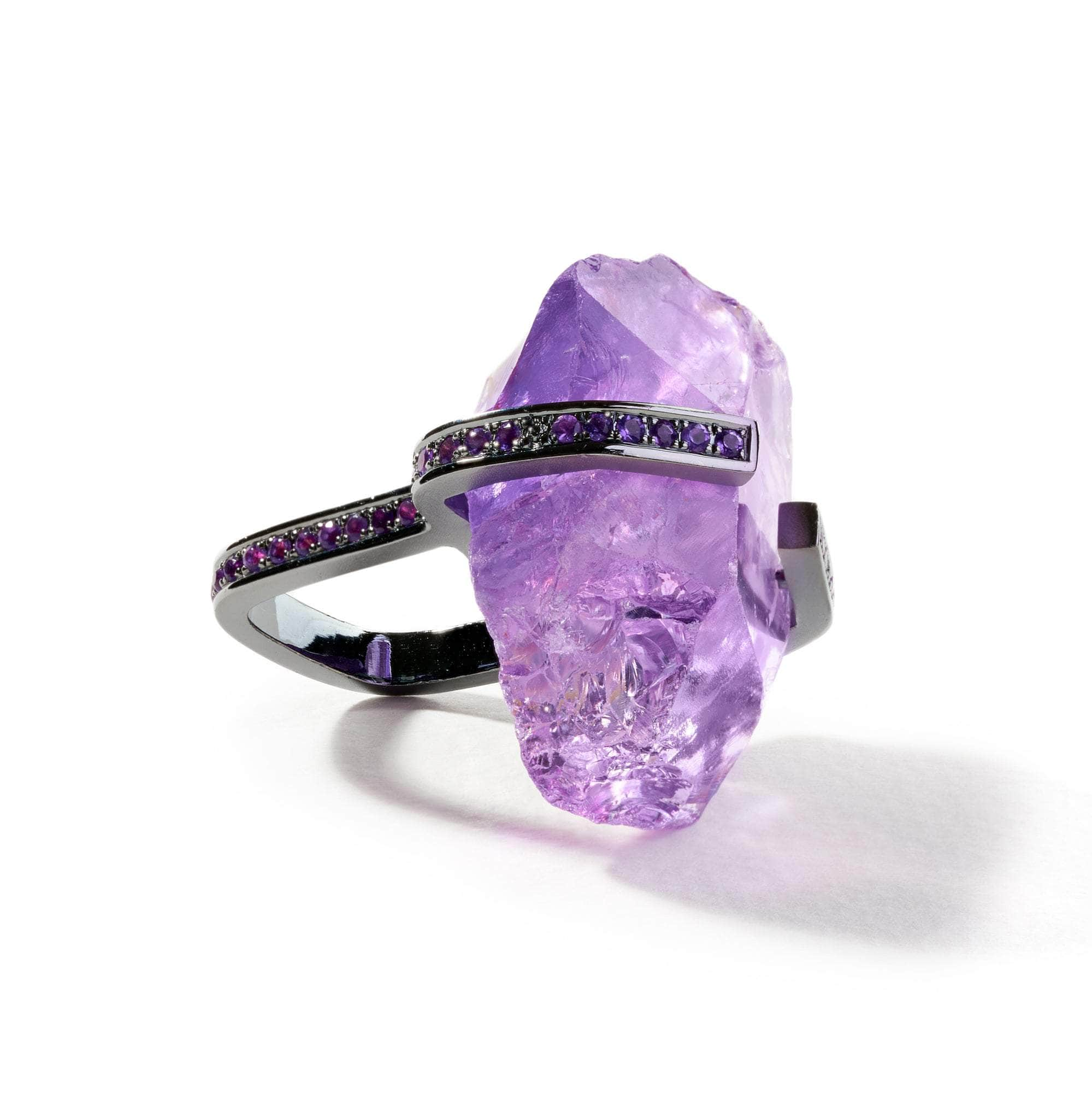 Retos Rough Amethyst and Black Spinel Ring GERMAN KABIRSKI