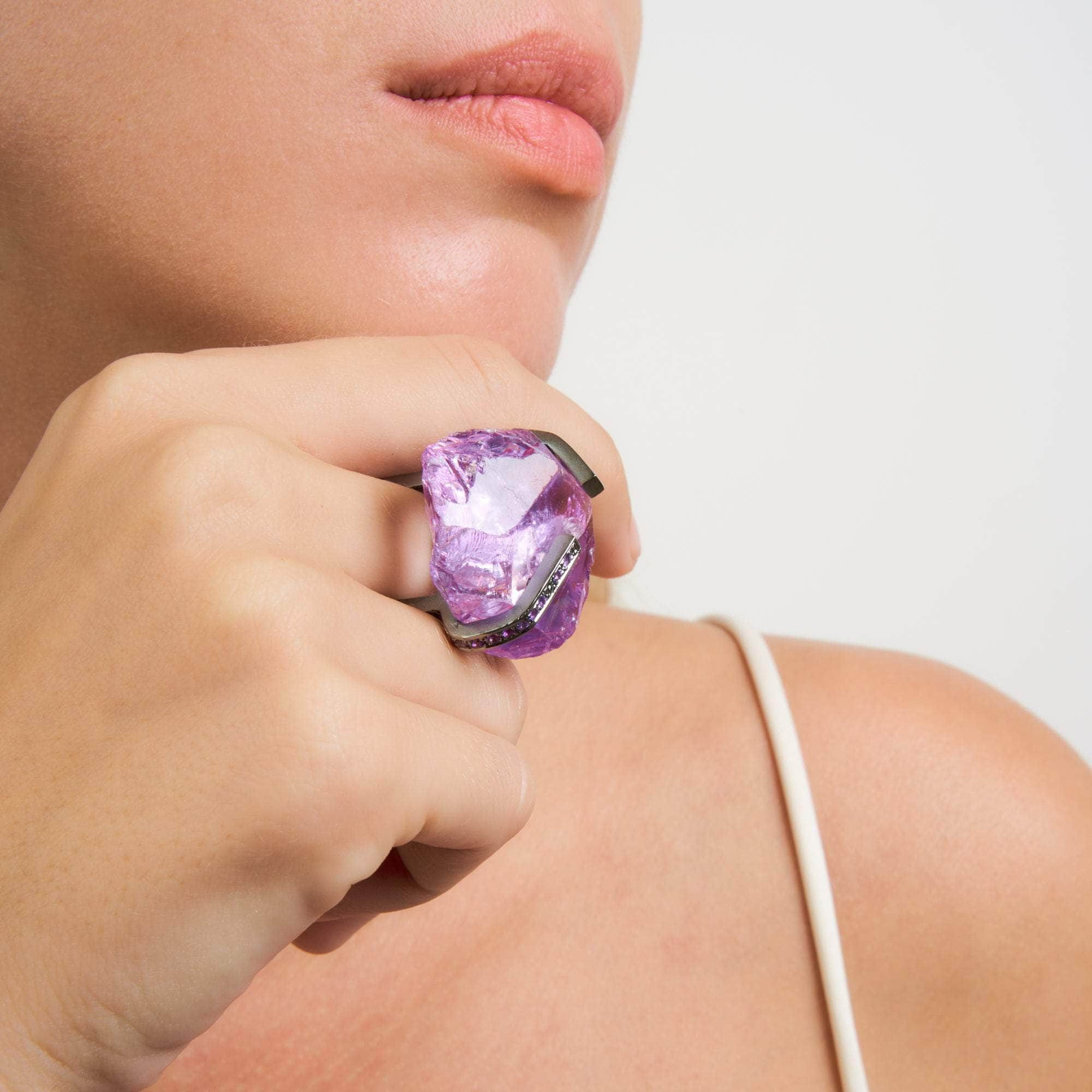 Retos Rough Amethyst and Black Spinel Ring GERMAN KABIRSKI