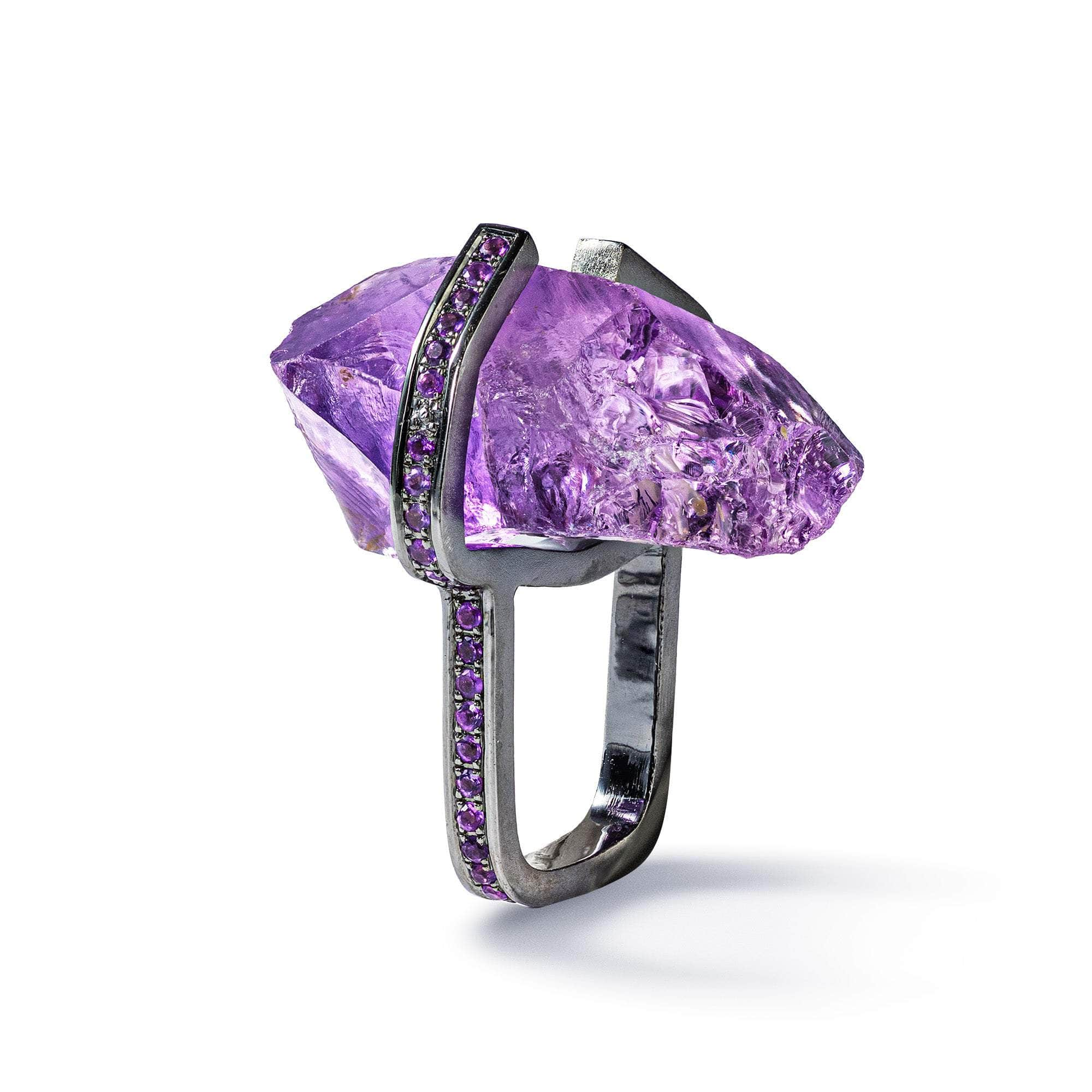 Retos Rough Amethyst and Black Spinel Ring GERMAN KABIRSKI