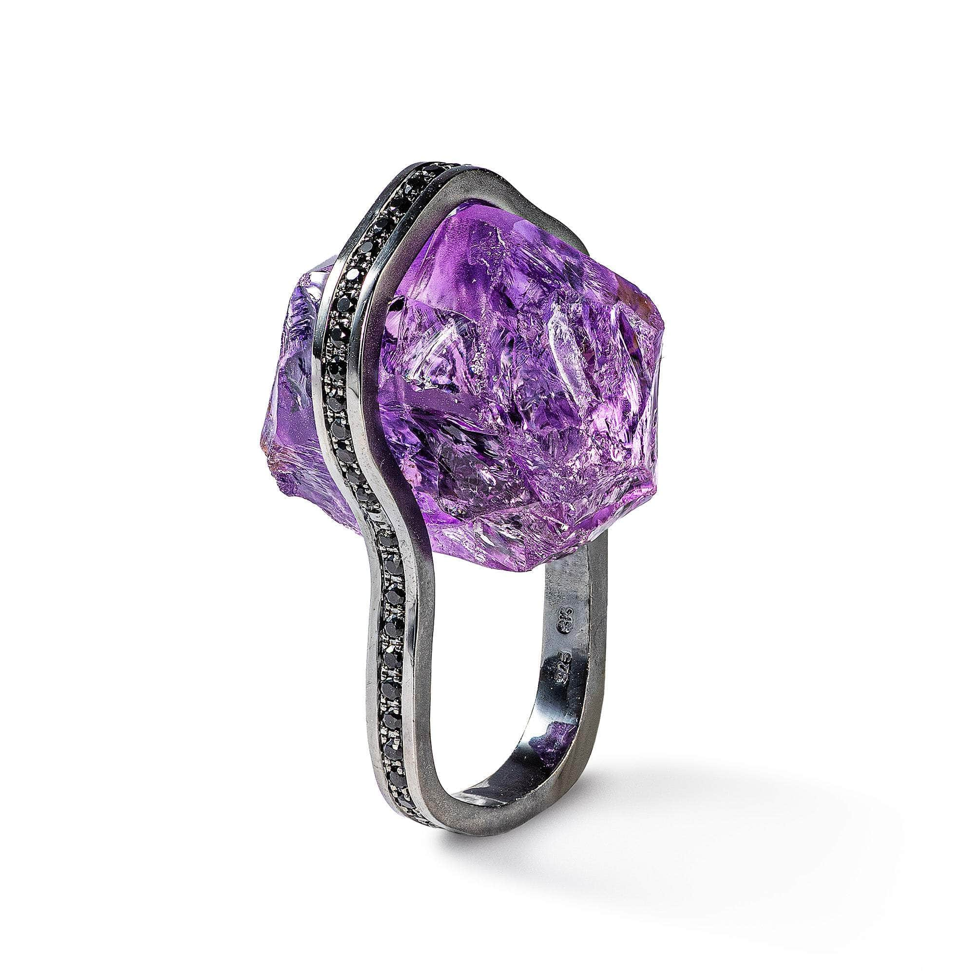 Torre Rough Amethyst and Black Spinel Ring GERMAN KABIRSKI