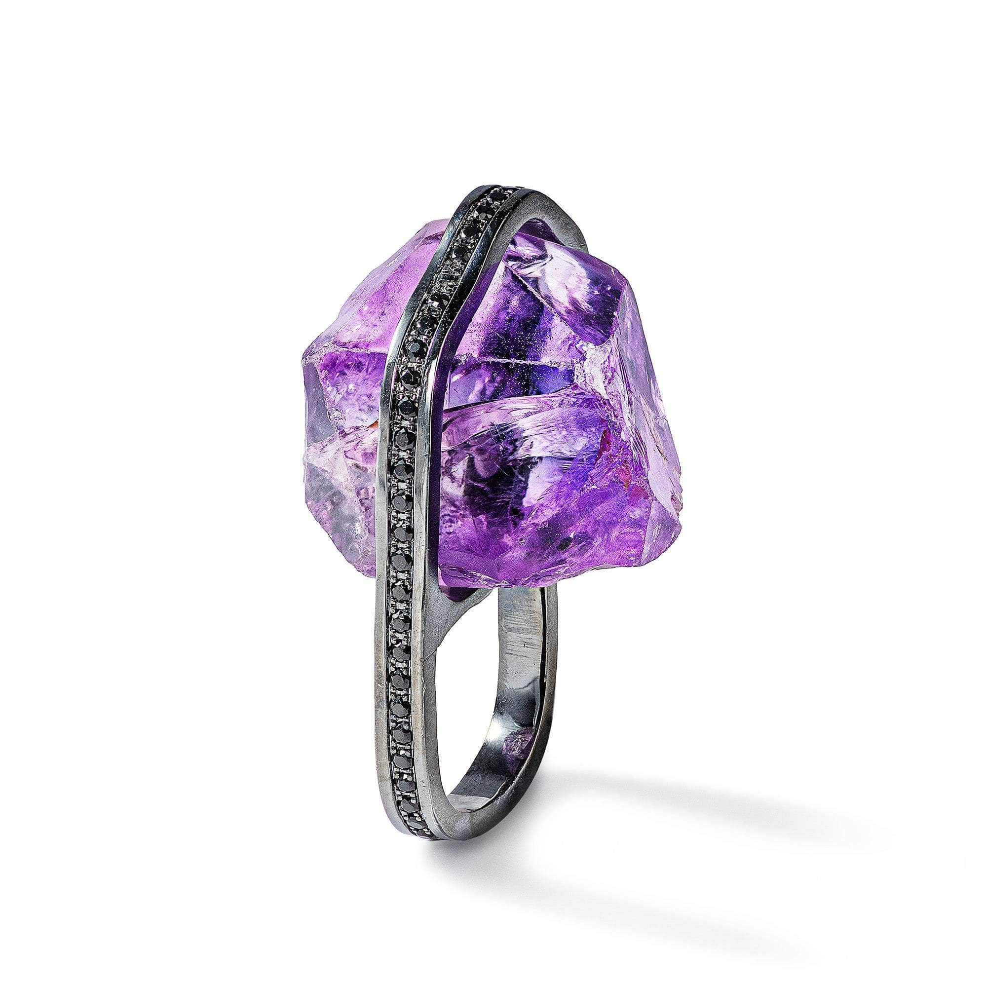 Torre Rough Amethyst and Black Spinel Ring GERMAN KABIRSKI