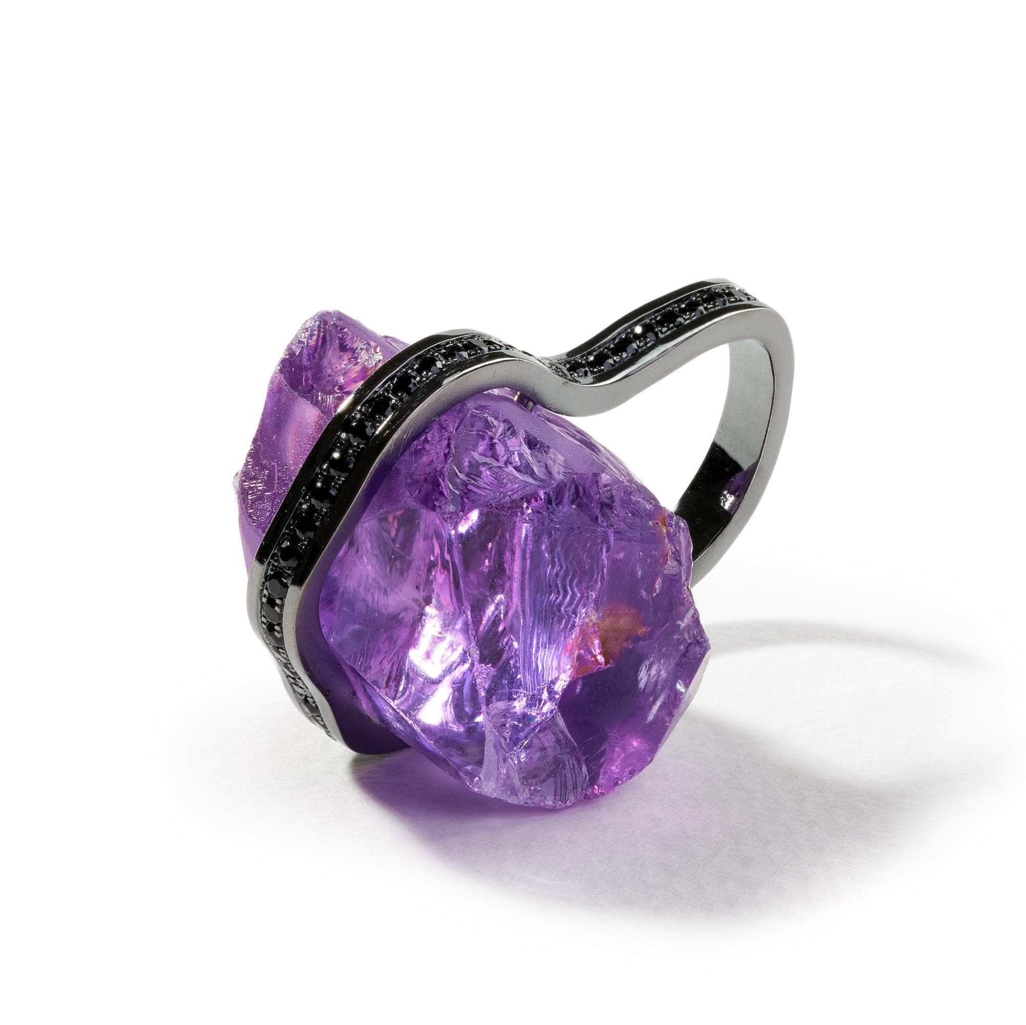 Torre Rough Amethyst and Black Spinel Ring GERMAN KABIRSKI