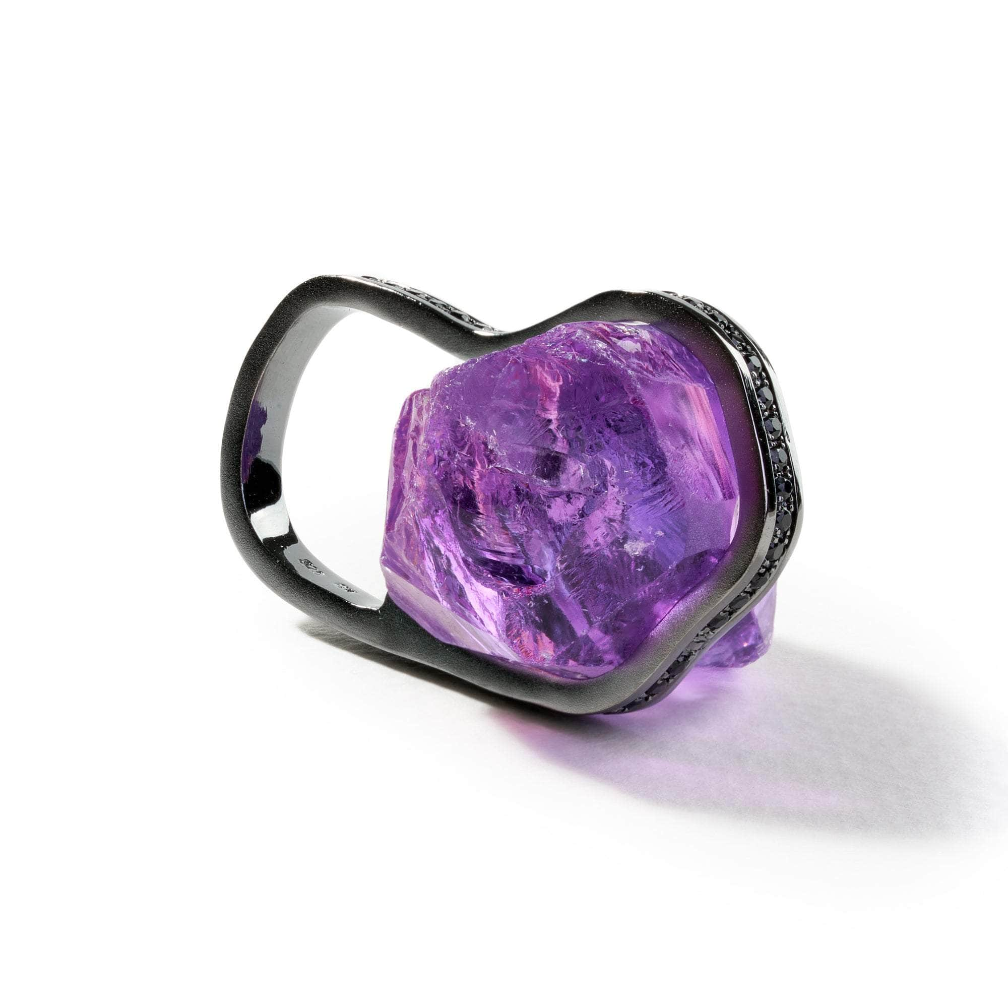 Torre Rough Amethyst and Black Spinel Ring GERMAN KABIRSKI