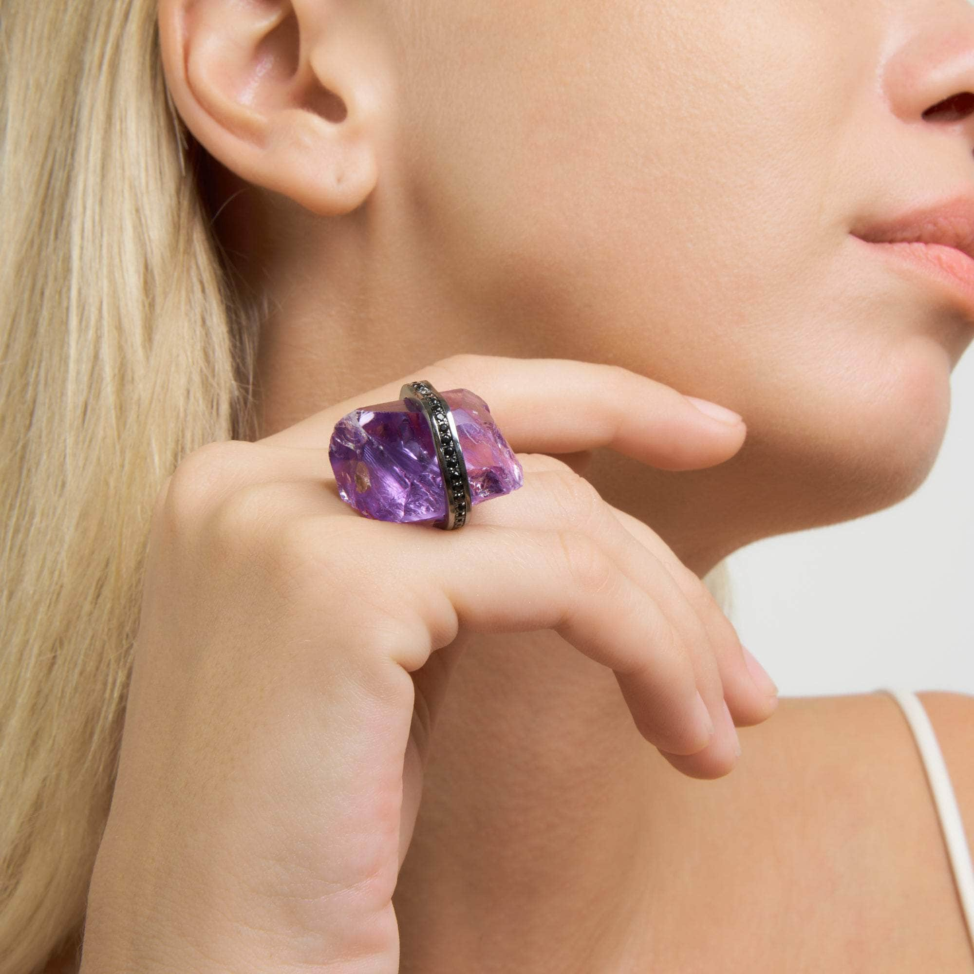 Torre Rough Amethyst and Black Spinel Ring GERMAN KABIRSKI