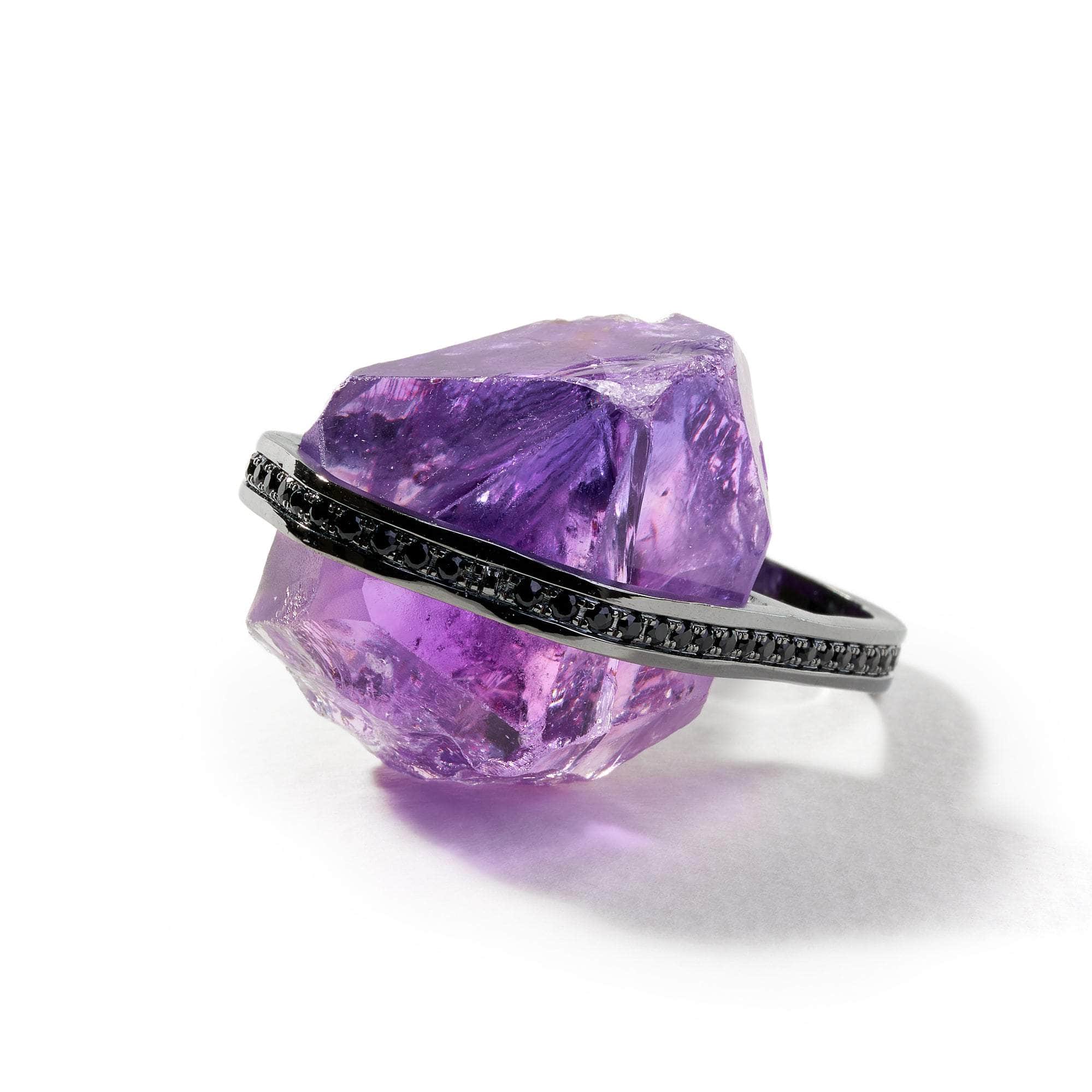 Torre Rough Amethyst and Black Spinel Ring GERMAN KABIRSKI