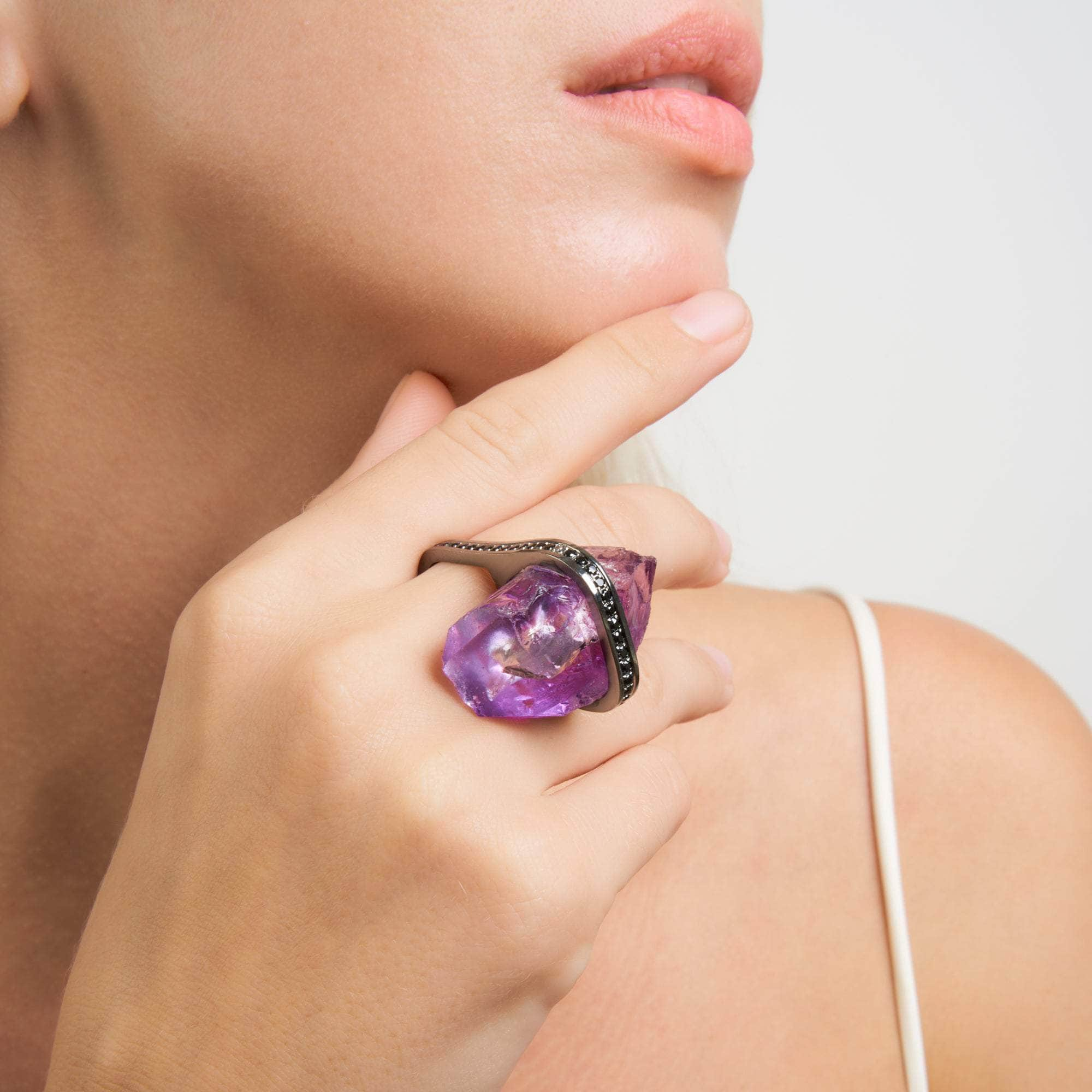 Berrat Rough Amethyst and Black Spinel Ring GERMAN KABIRSKI