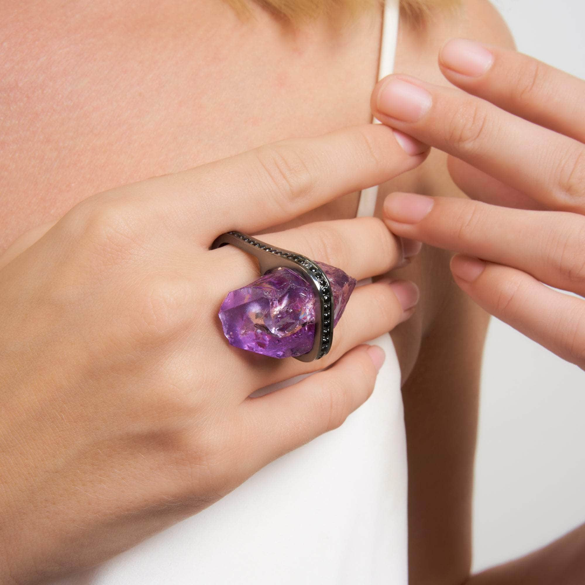 Berrat Rough Amethyst and Black Spinel Ring GERMAN KABIRSKI