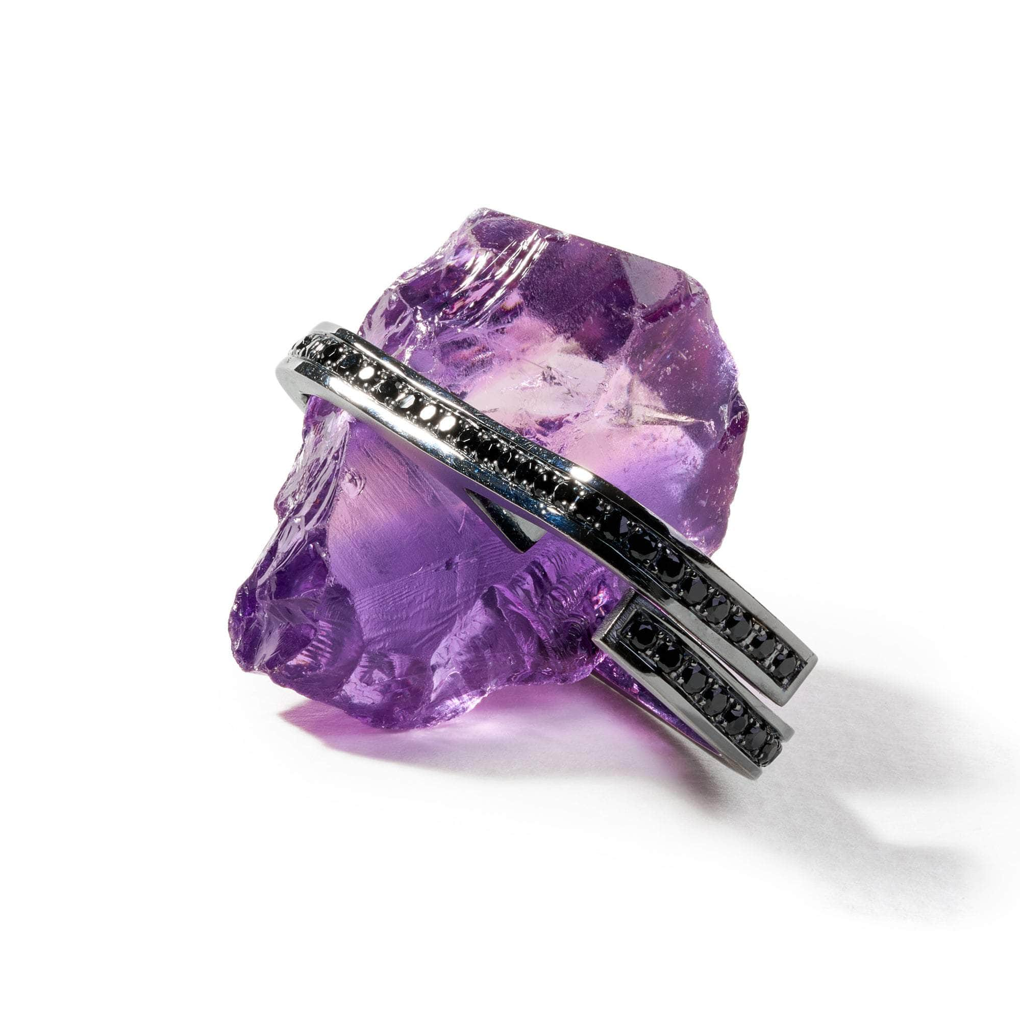 Berrat Rough Amethyst and Black Spinel Ring GERMAN KABIRSKI