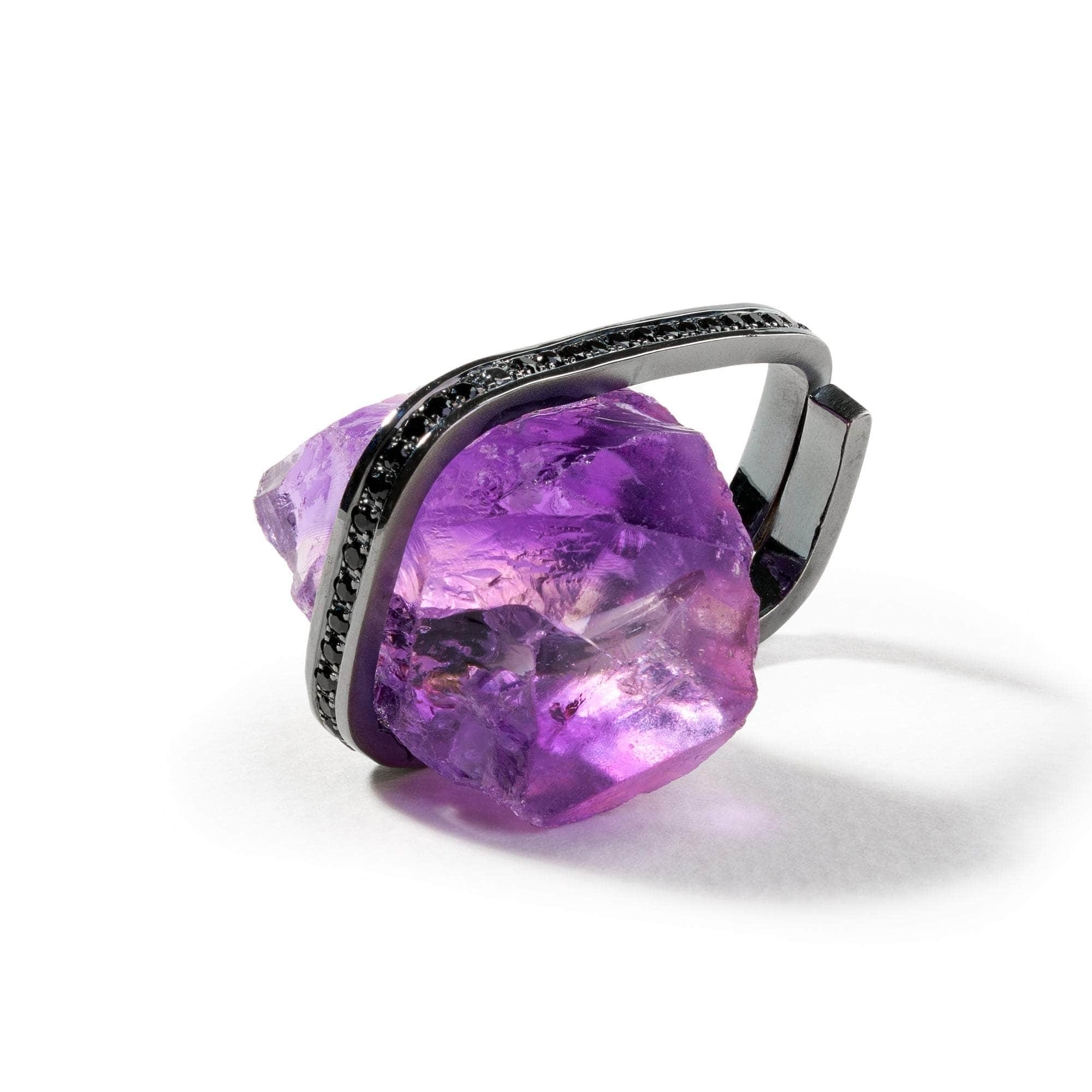 Berrat Rough Amethyst and Black Spinel Ring GERMAN KABIRSKI