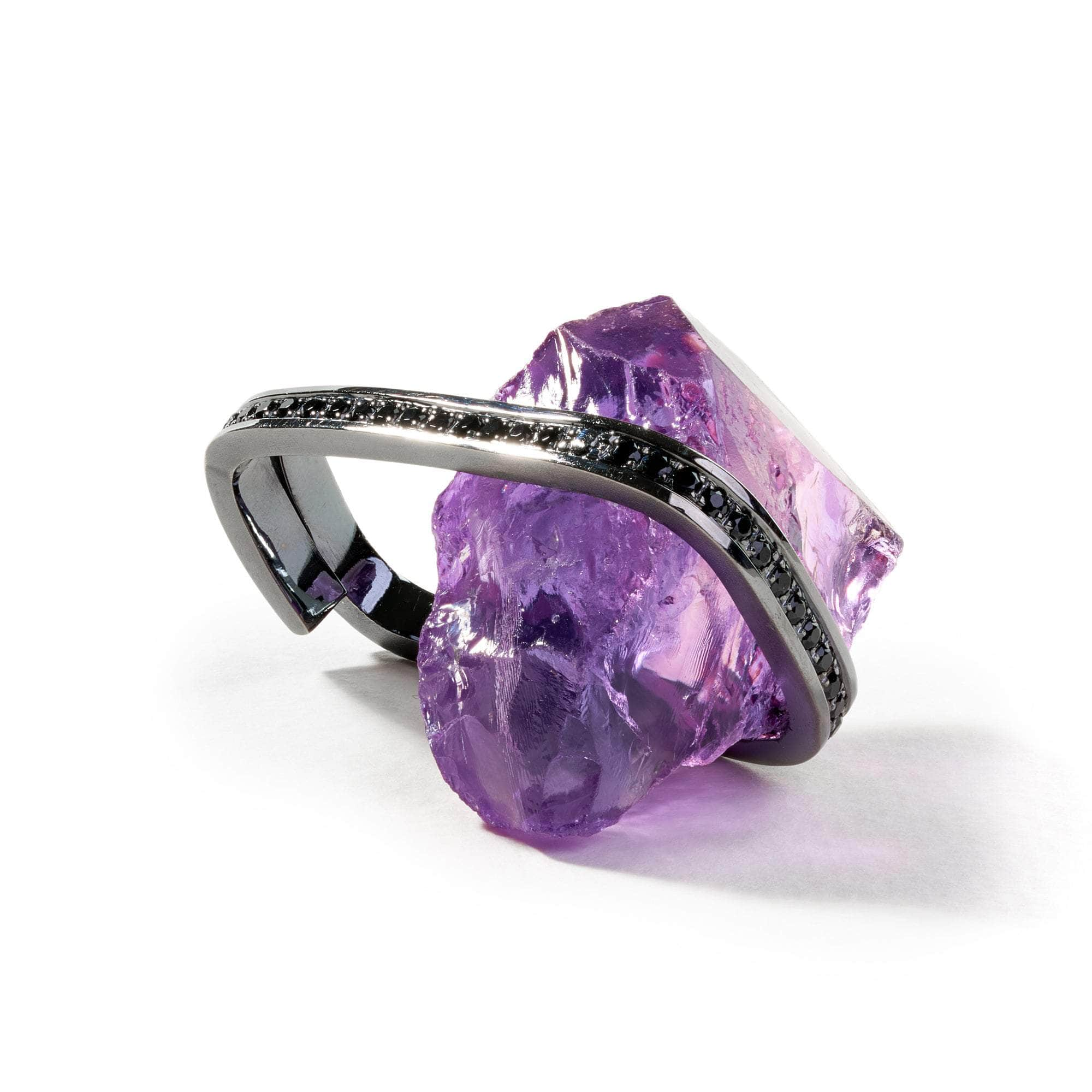 Berrat Rough Amethyst and Black Spinel Ring GERMAN KABIRSKI