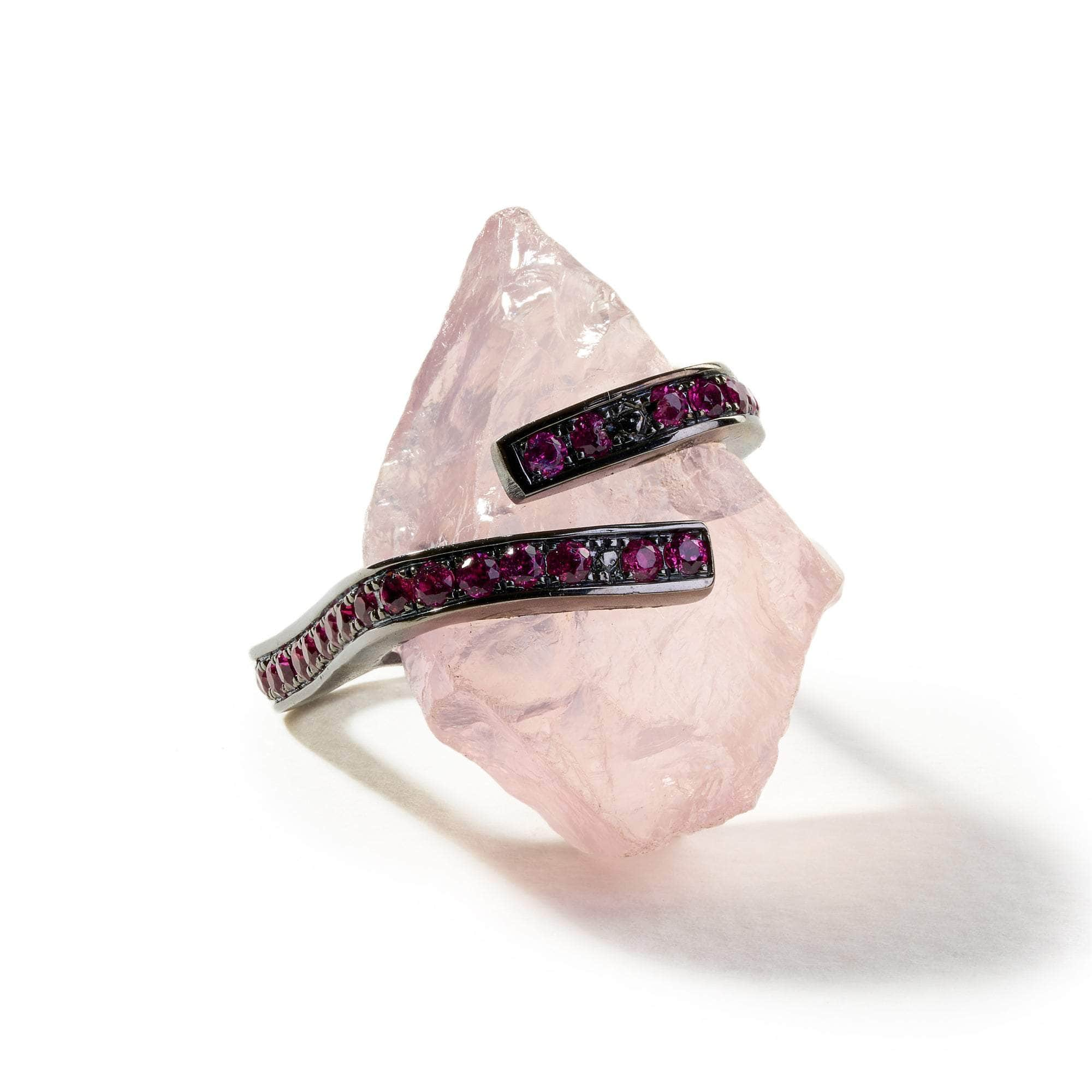 Septes Rough Rose Quartz and Rhodolite Ring GERMAN KABIRSKI