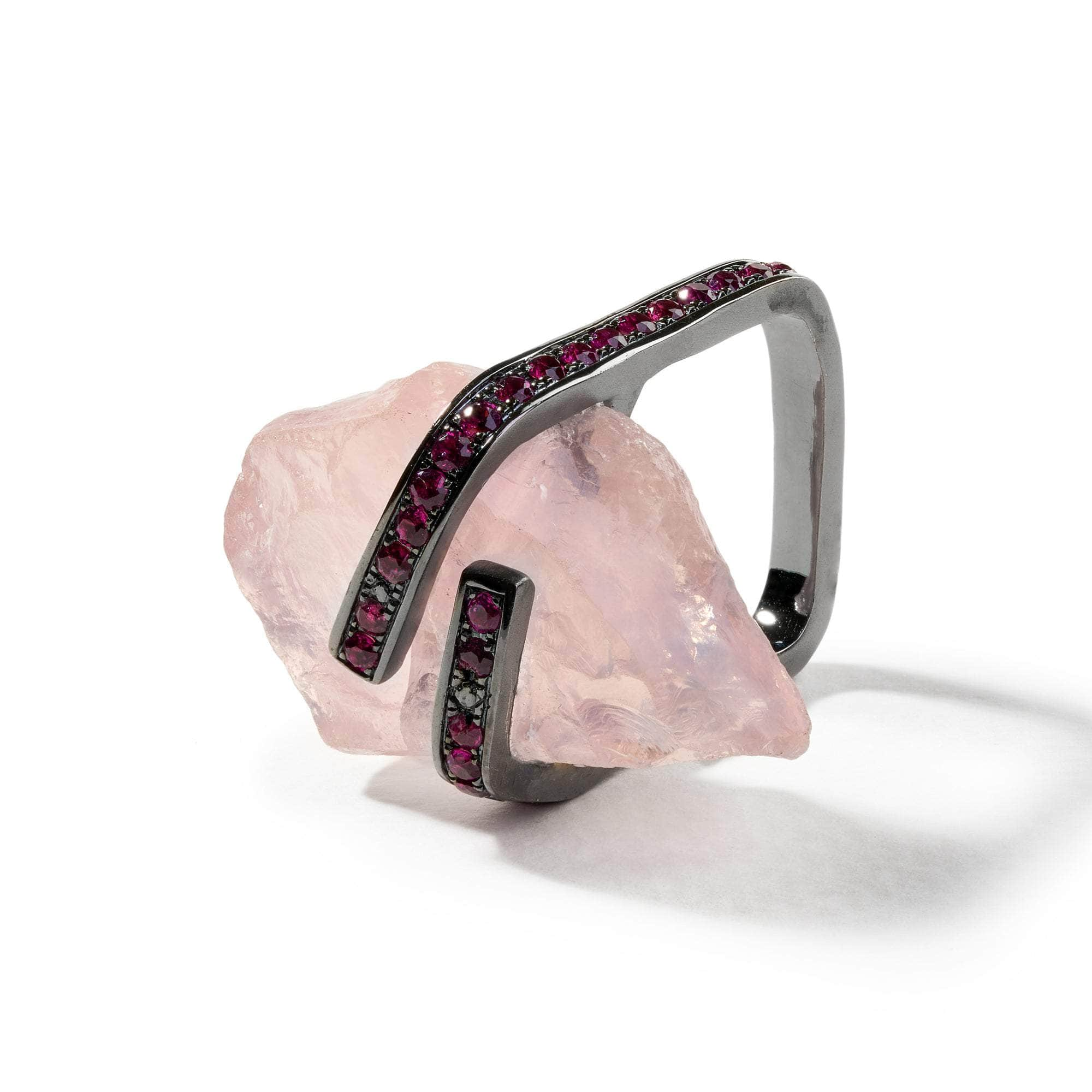 Septes Rough Rose Quartz and Rhodolite Ring GERMAN KABIRSKI