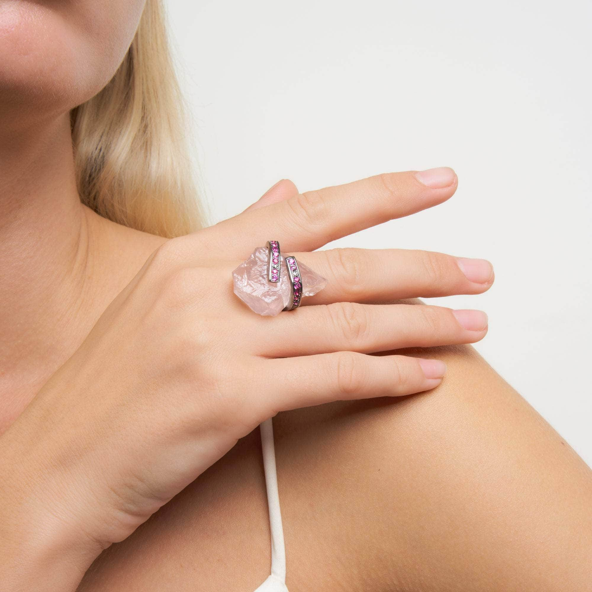 Septes Rough Rose Quartz and Rhodolite Ring GERMAN KABIRSKI