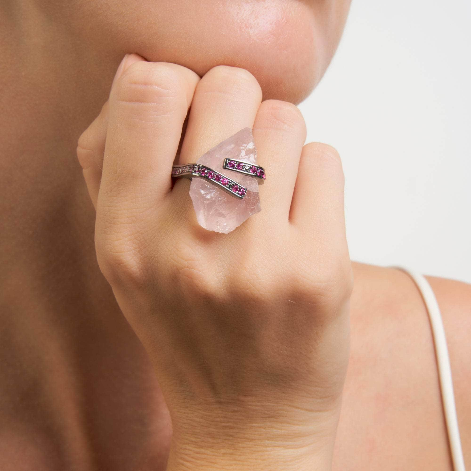 Septes Rough Rose Quartz and Rhodolite Ring GERMAN KABIRSKI