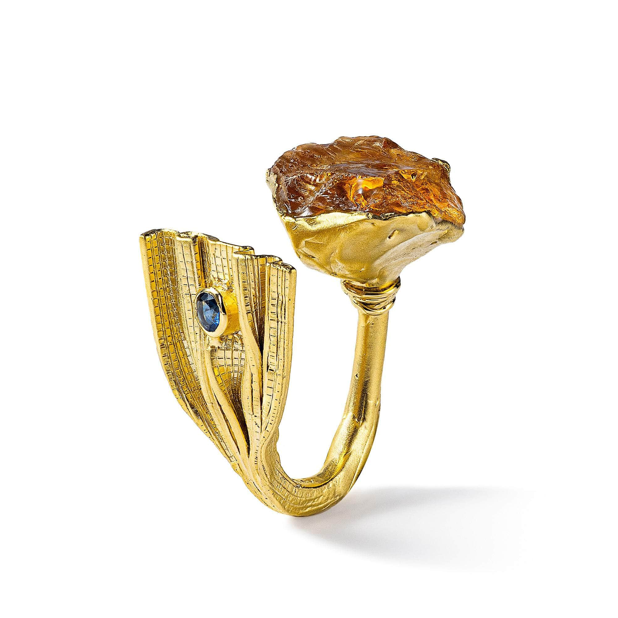 Viven Rough Citrine and Blue Sapphire Ring GERMAN KABIRSKI