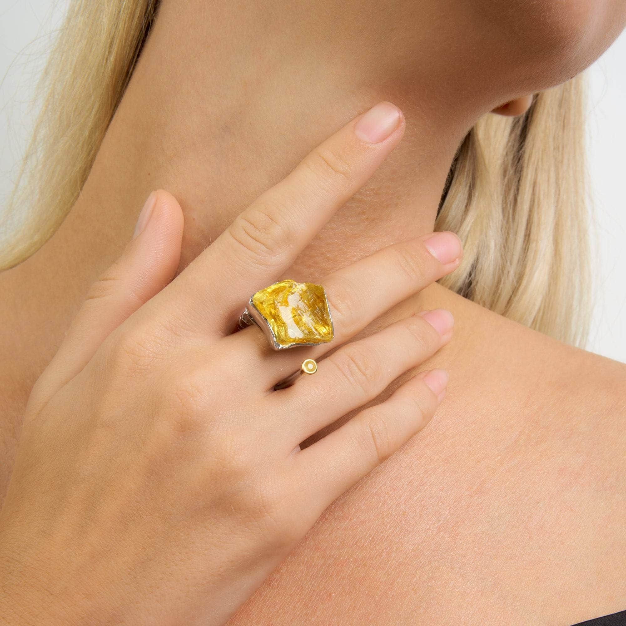 Listo Rough Lemon Quartz and Yellow Sapphire Ring GERMAN KABIRSKI