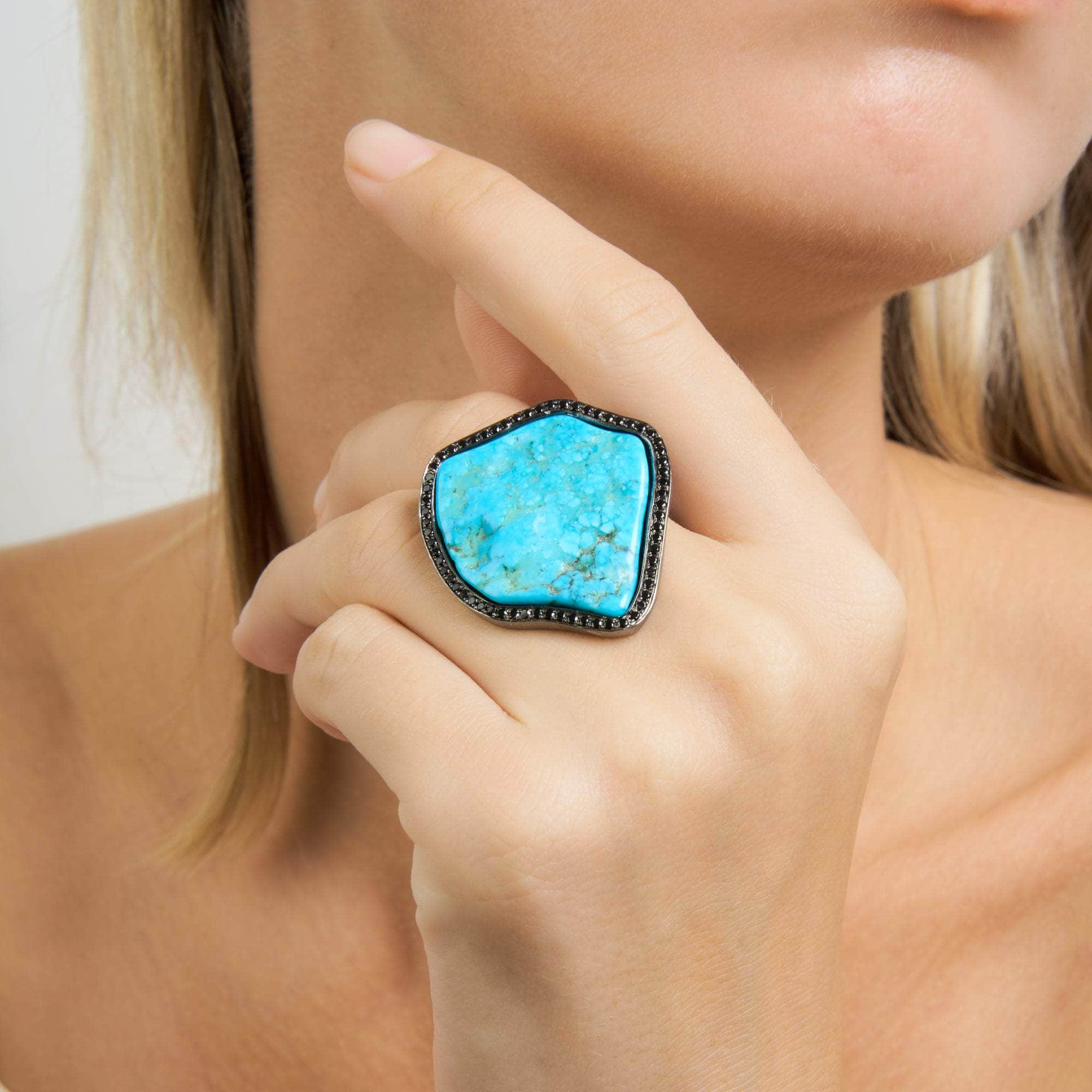 Editha Rough Turquoise and Black Spinel Ring GERMAN KABIRSKI