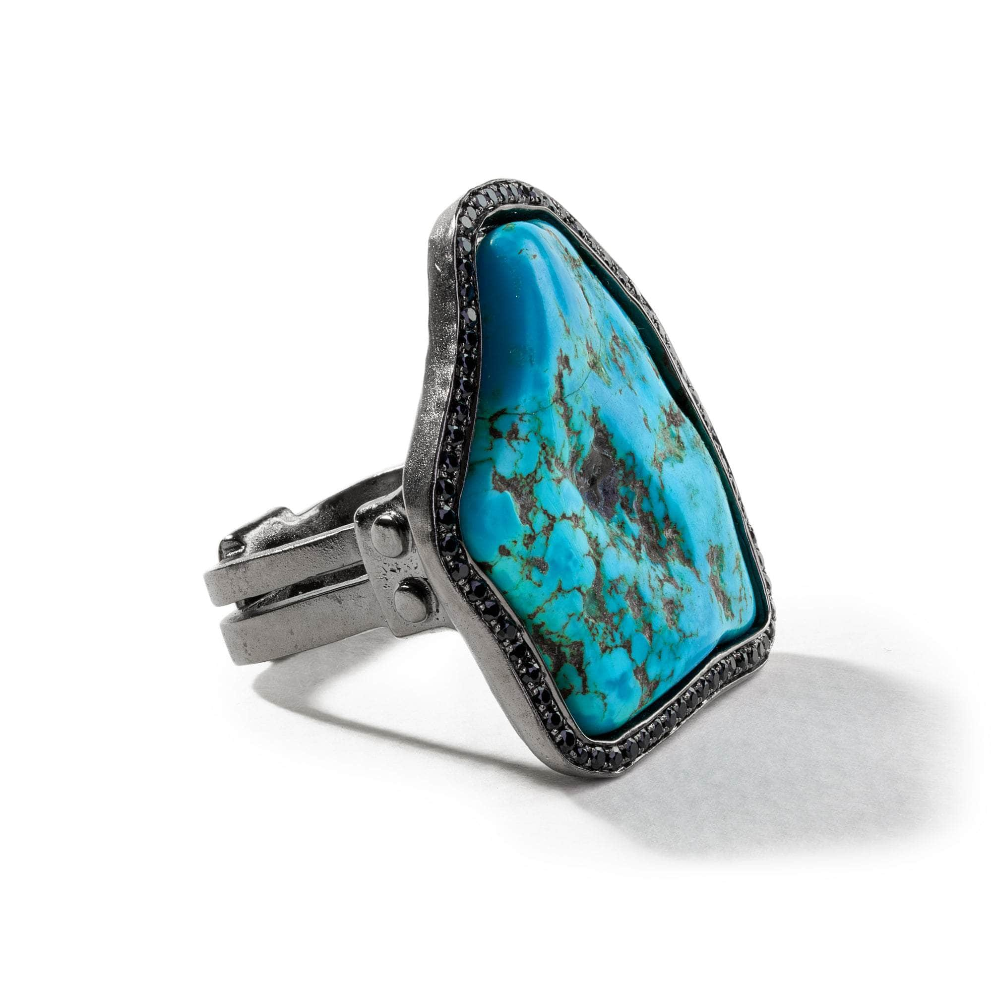 Ome Rough Turquoise and Black Spinel Ring GERMAN KABIRSKI