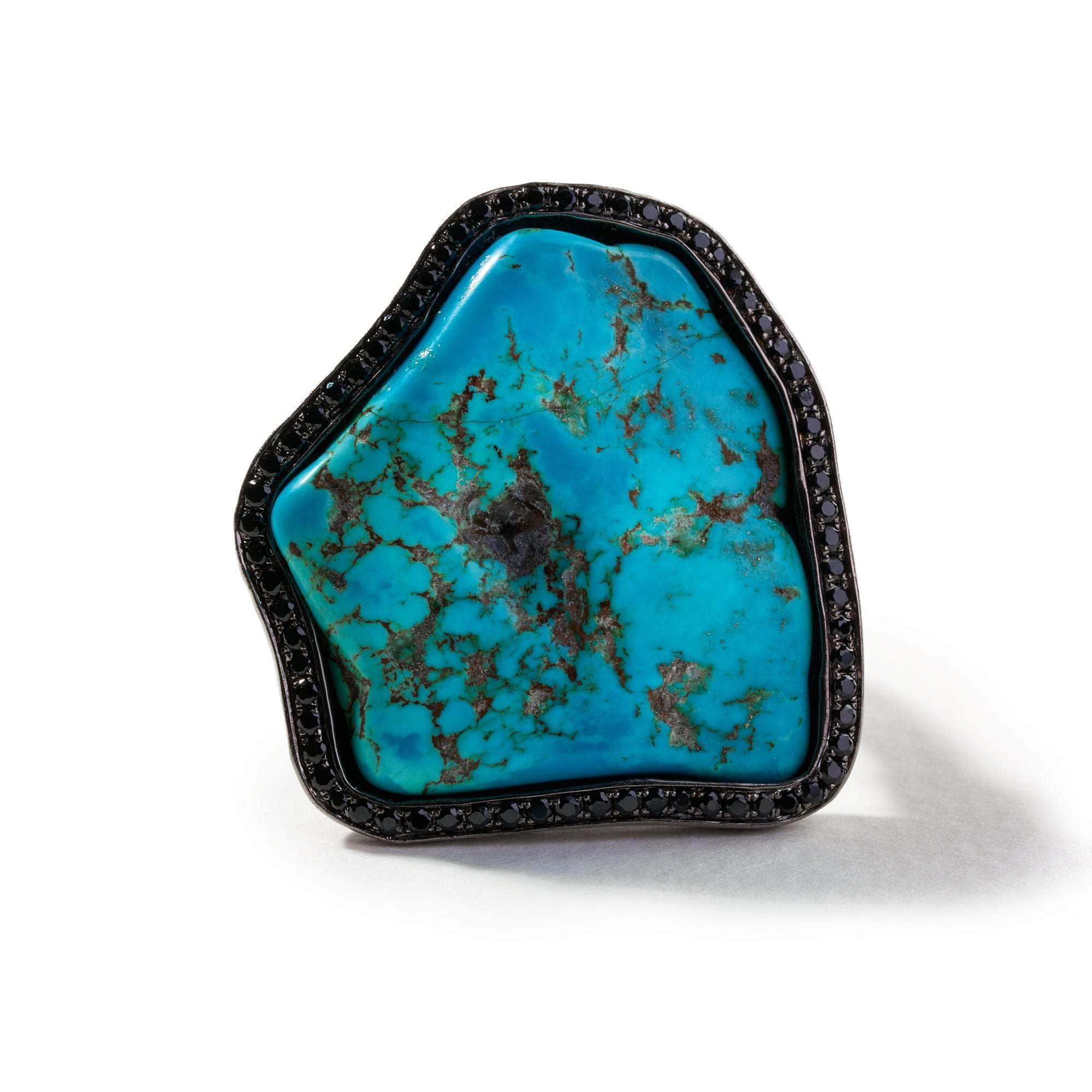 Ome Rough Turquoise and Black Spinel Ring GERMAN KABIRSKI