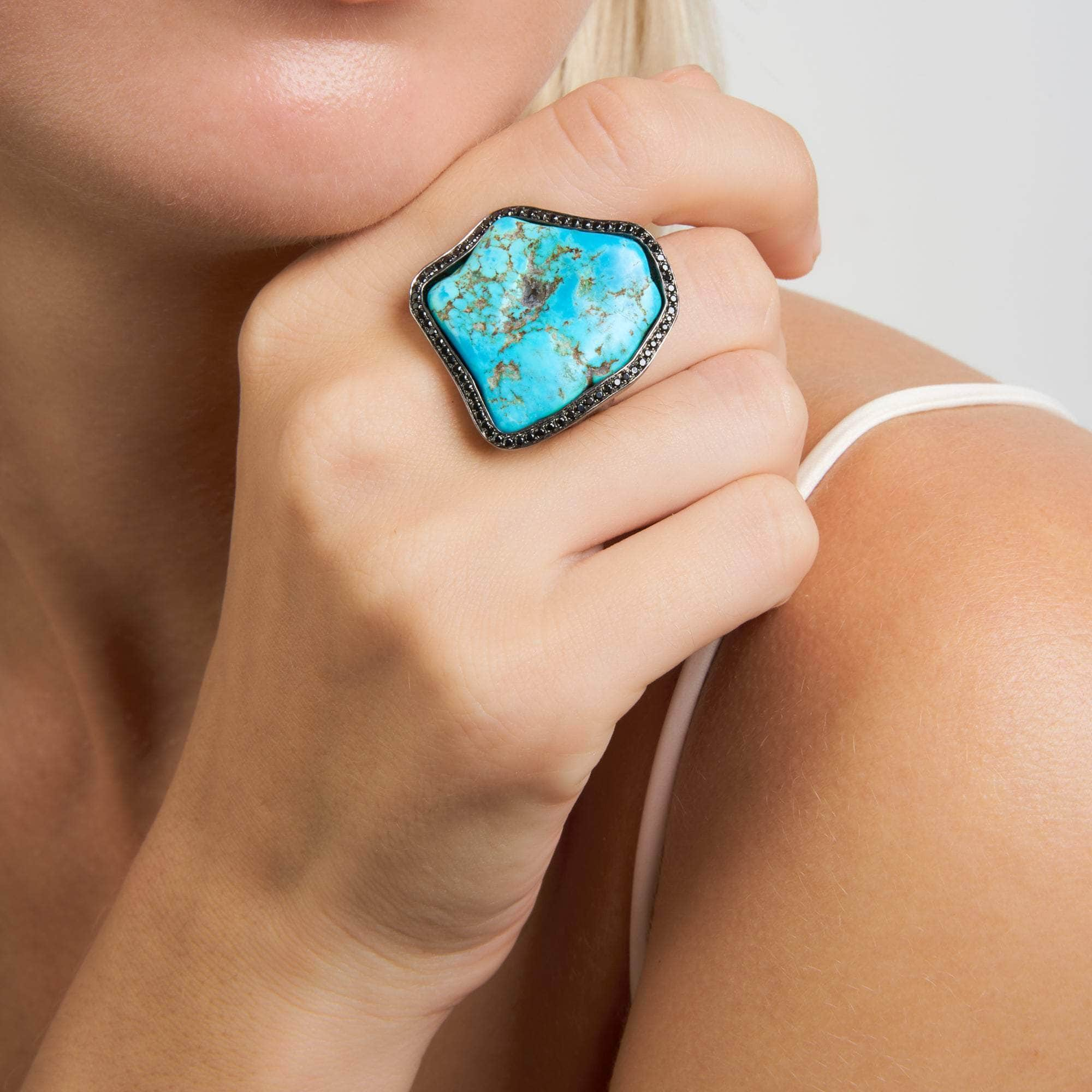 Ome Rough Turquoise and Black Spinel Ring GERMAN KABIRSKI