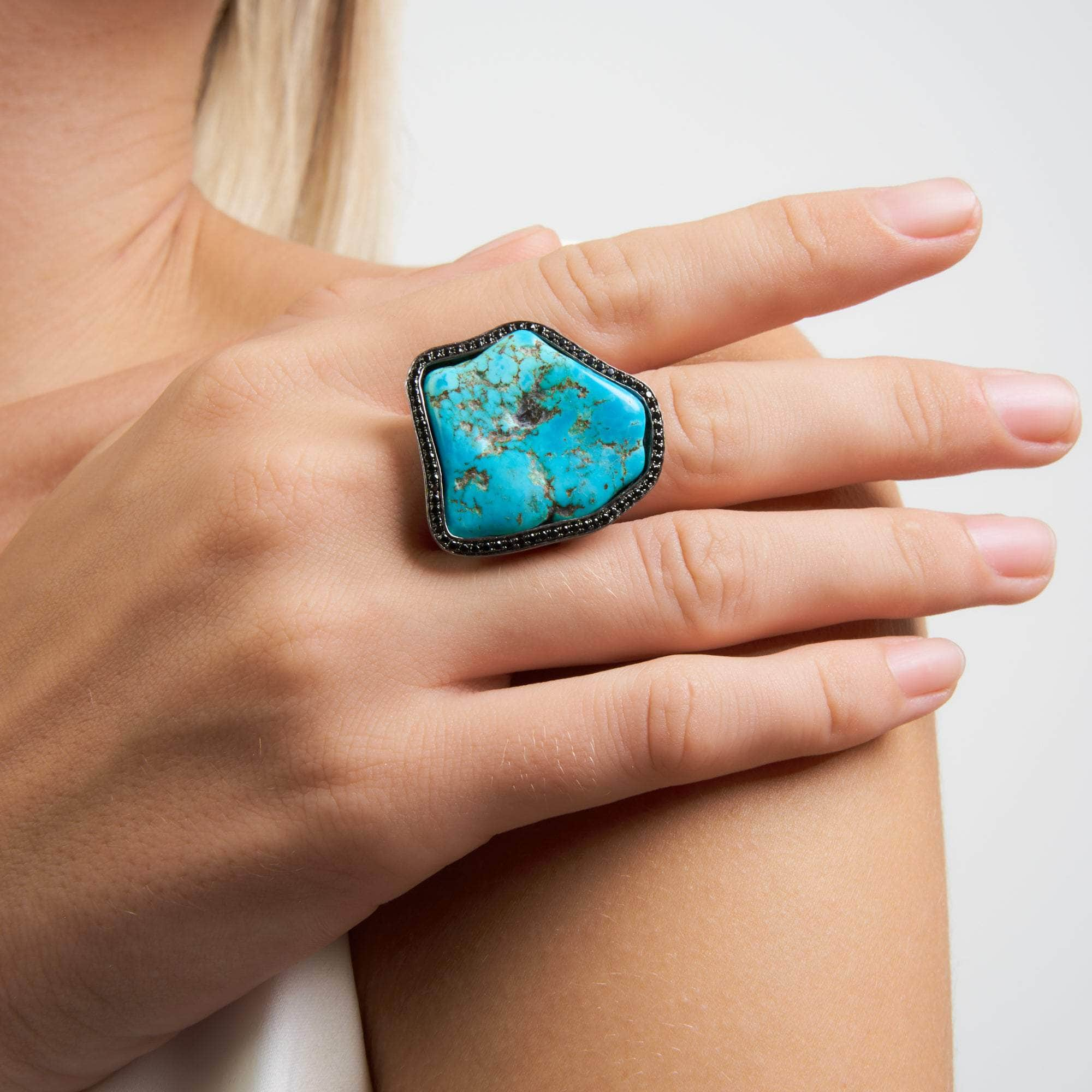 Ome Rough Turquoise and Black Spinel Ring GERMAN KABIRSKI